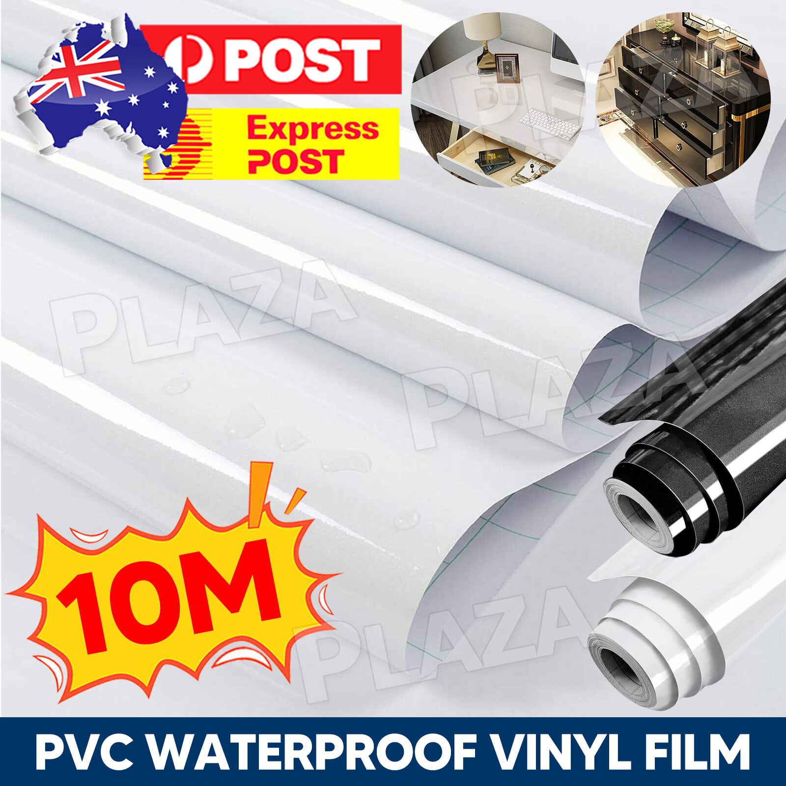 Self Adhesive Waterproof Vinyl Wallpaper Roll PVC 60 cm 10M Black White Gloss