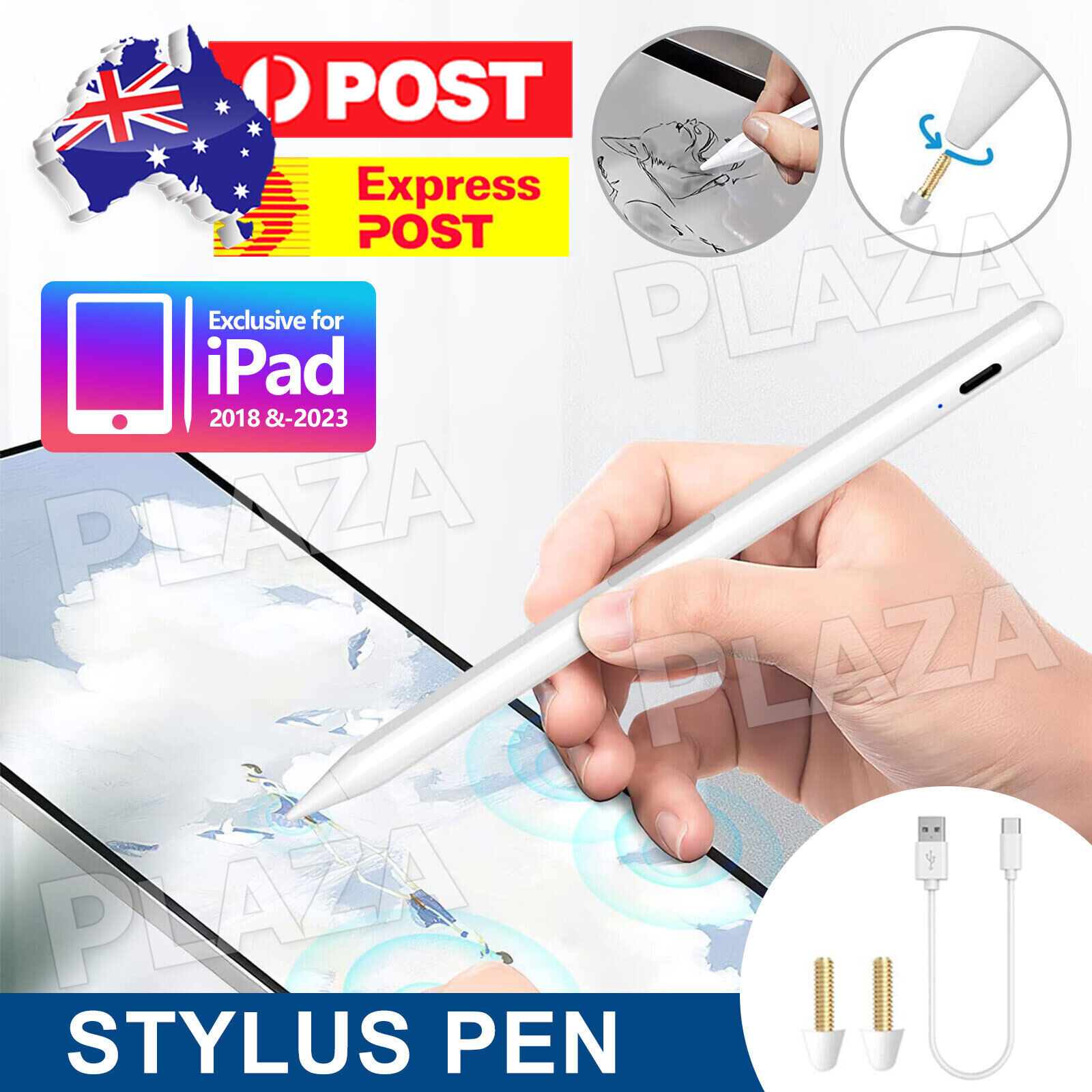 Stylus Pen Pencil For Apple iPad Pro 2018-2023 White Active Type-C USB cable