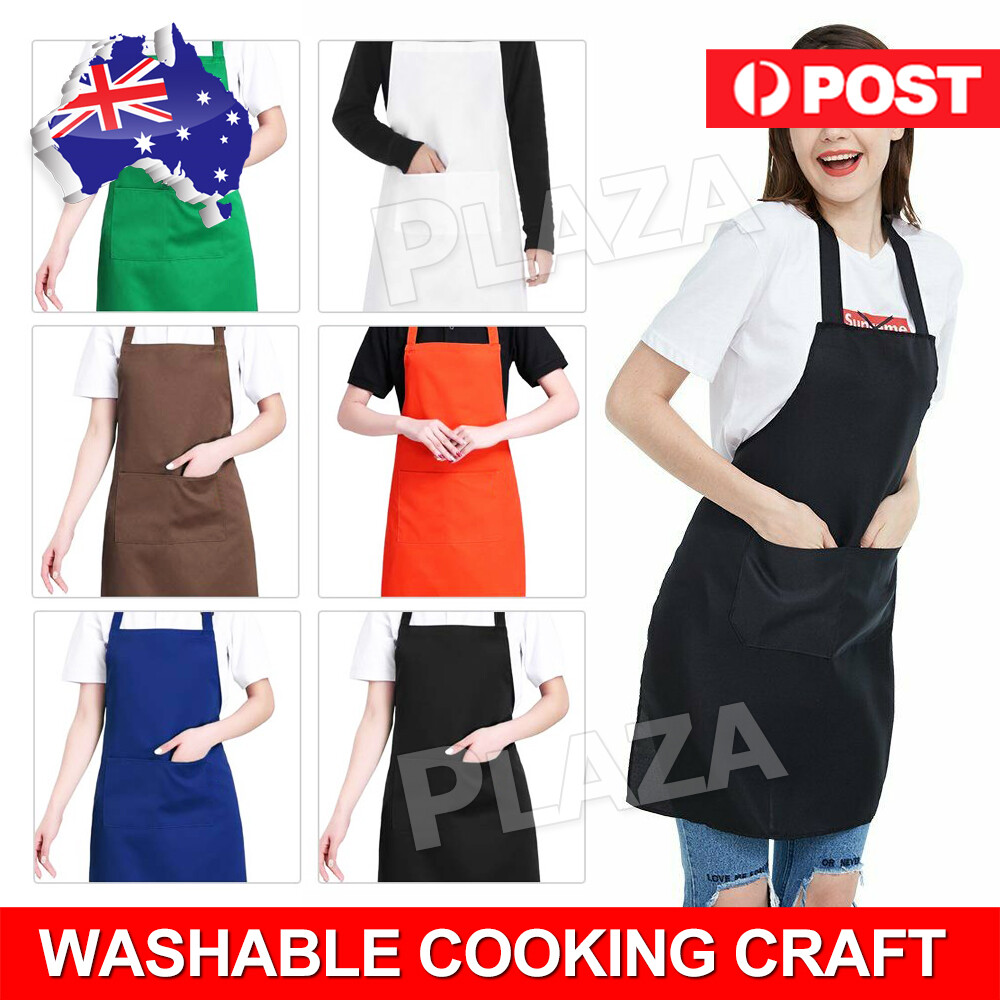 Waterproof Black Bib Apron Pocket Chef Cooking Washable Polyester Blend 72 60CM