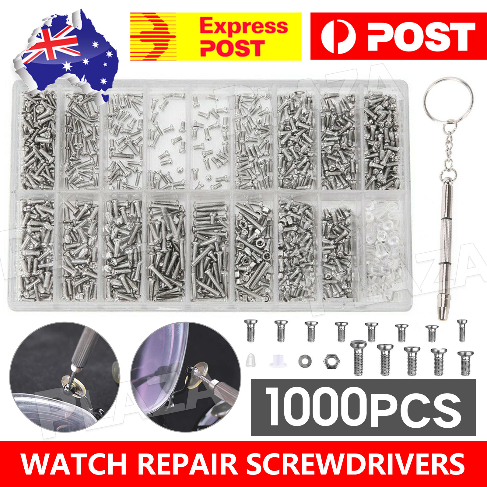 1000PCS Repair Screws Nuts Kit Micro Screwdriver Glasses Watches Silver Steel