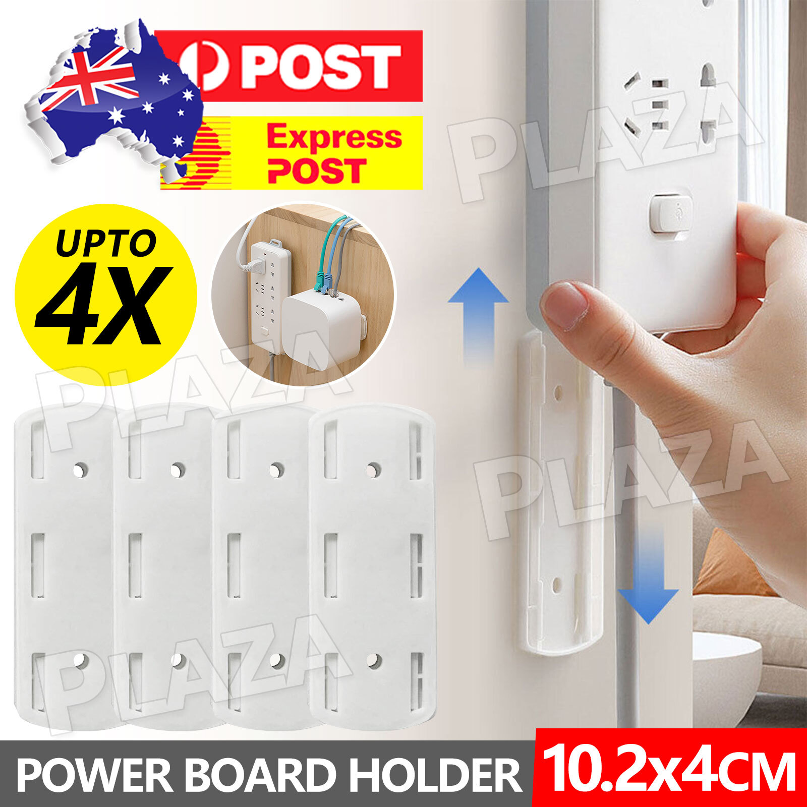 Power Strip Holder 2PCS Wall Mounted Adhesive PP White 10.2x4CM Reusable Plug