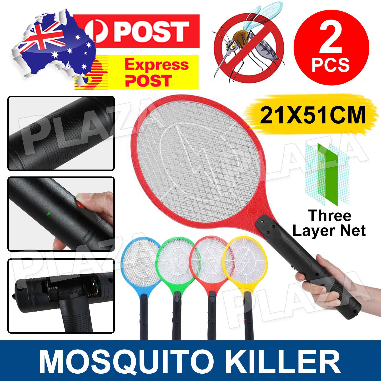 2X Electric Bug Zapper Tennis Racket Mosquito Fly Swatter 51CM Indoor & Outdoor