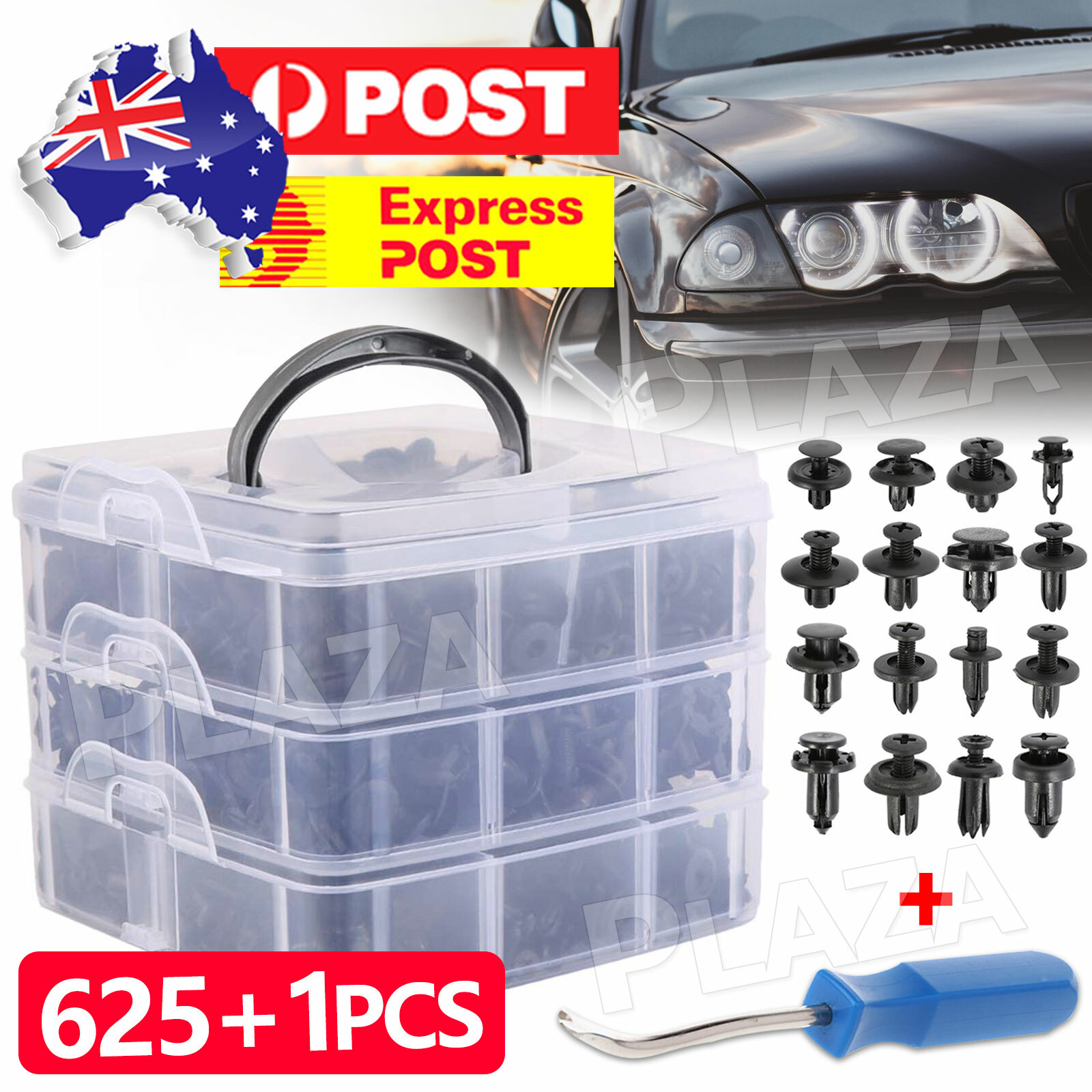 625PCS Car Body Trim Clips 16 kinds Plastic Fastener Kit Bumper Panel Remover