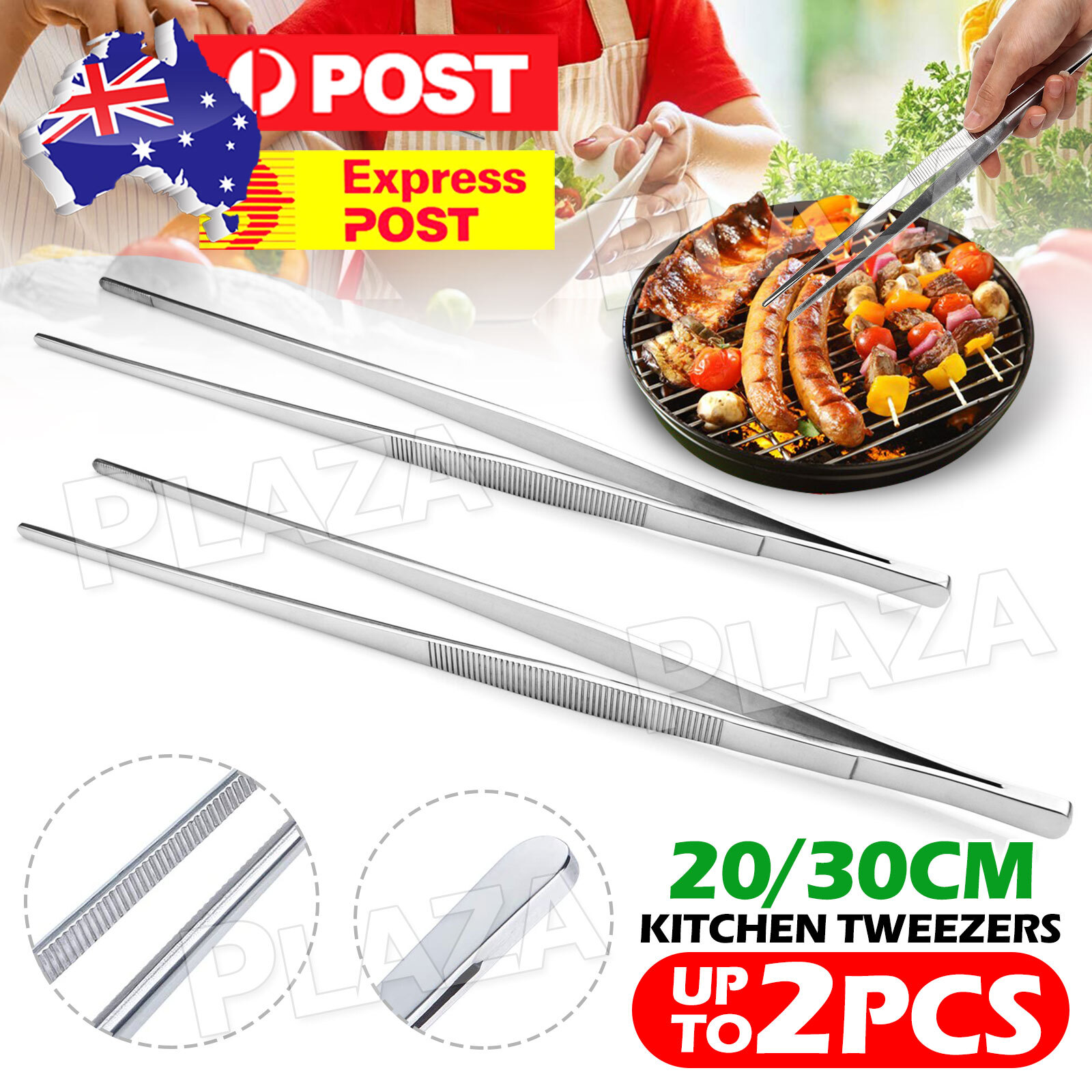 Stainless Steel Kitchen Tweezers 20cm 30cm Silver Anti Rust Craft Garden Home AU