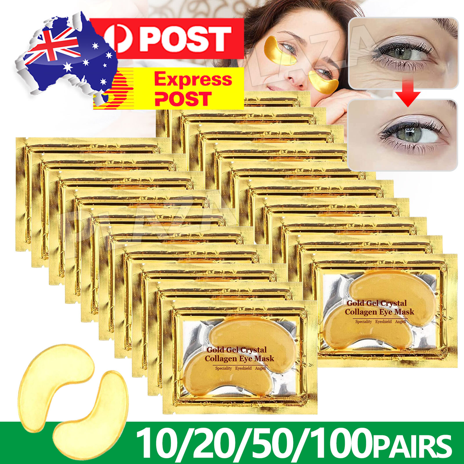 Gold Collagen Gel Under-Eye Anti-Wrinkle Eye Patches Dark Circle 10Pair Face Pad