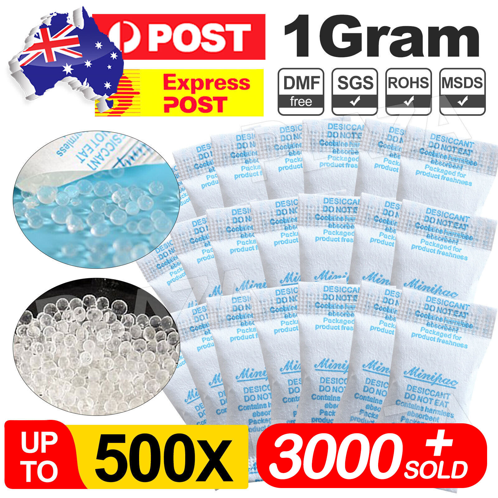 Silica Gel Packets 50PCS Reusable Desiccant Moisture Absorber Food Grade Tyvek