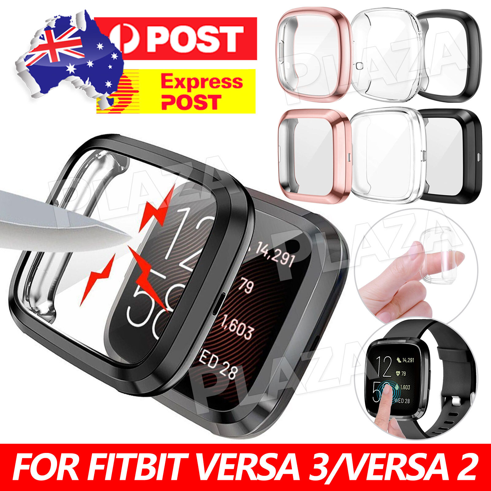 Fitbit Versa 3 2 Sense TPU Screen Protector Case Full Coverage Silicone Bumper