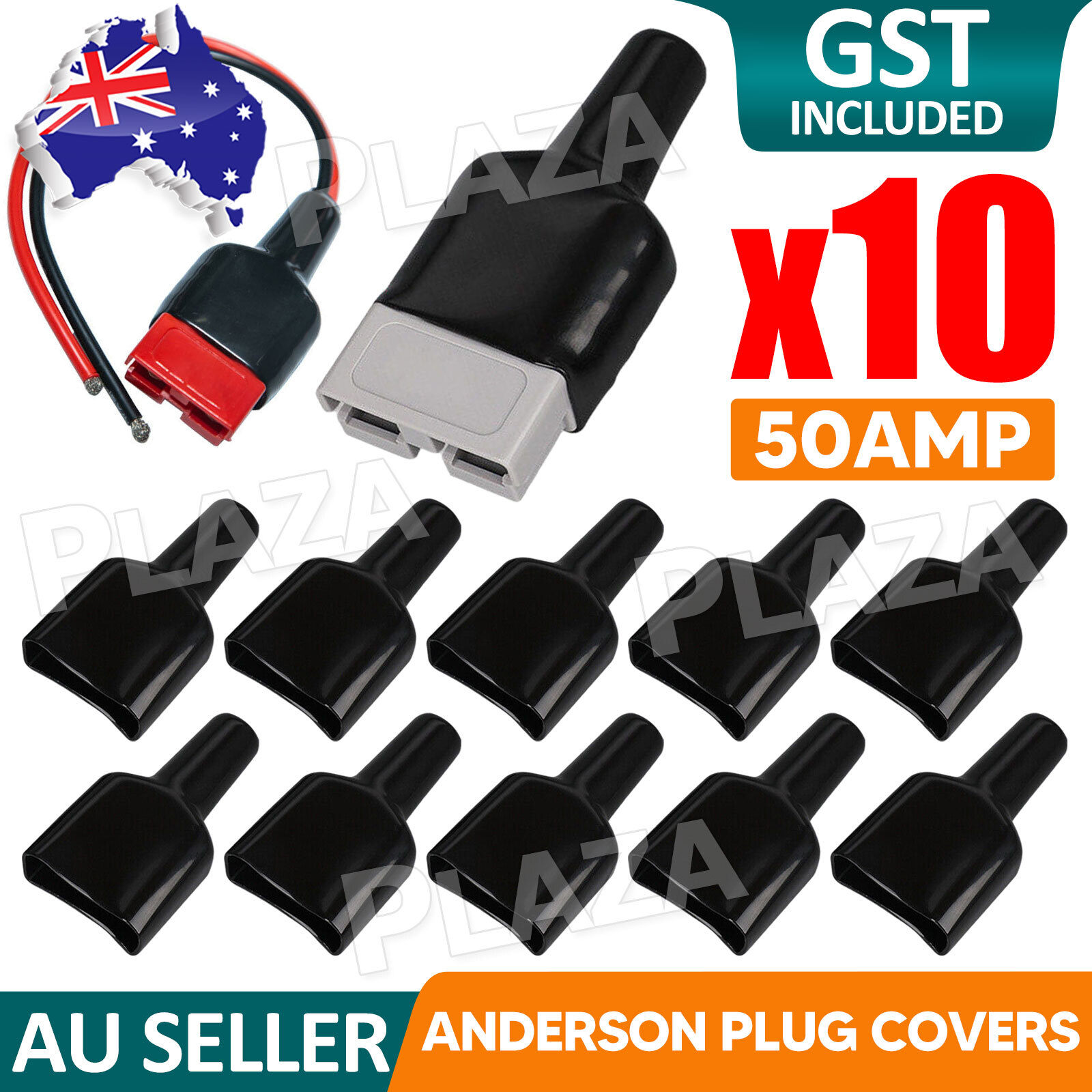 10x Waterproof Anderson Style 50A Plug dust cable sheath Covers Black 69mm 36mm