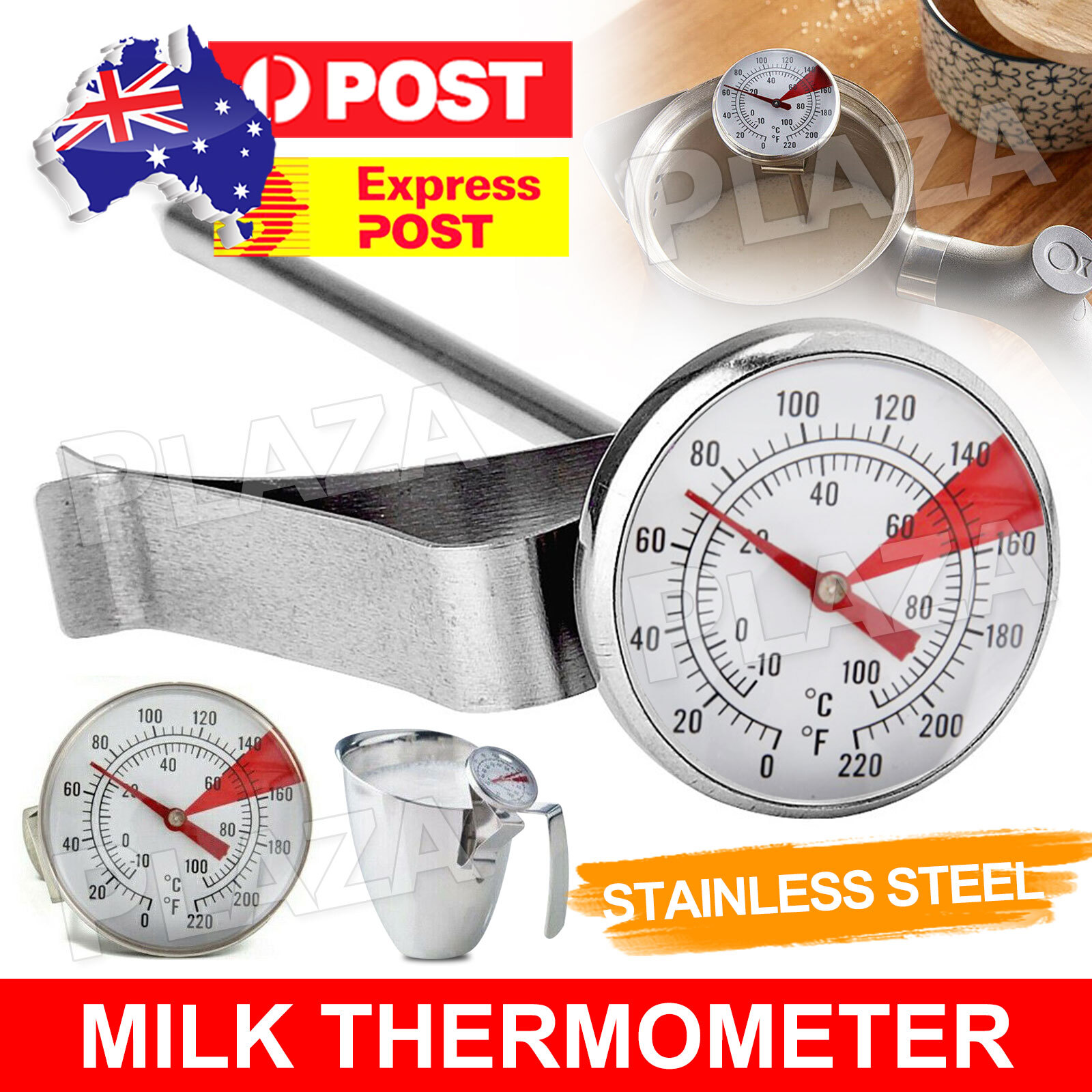 Milk Coffee Probe Thermometer pan Clip Stainless Steel Silver 13.5x4.5CM Celsius