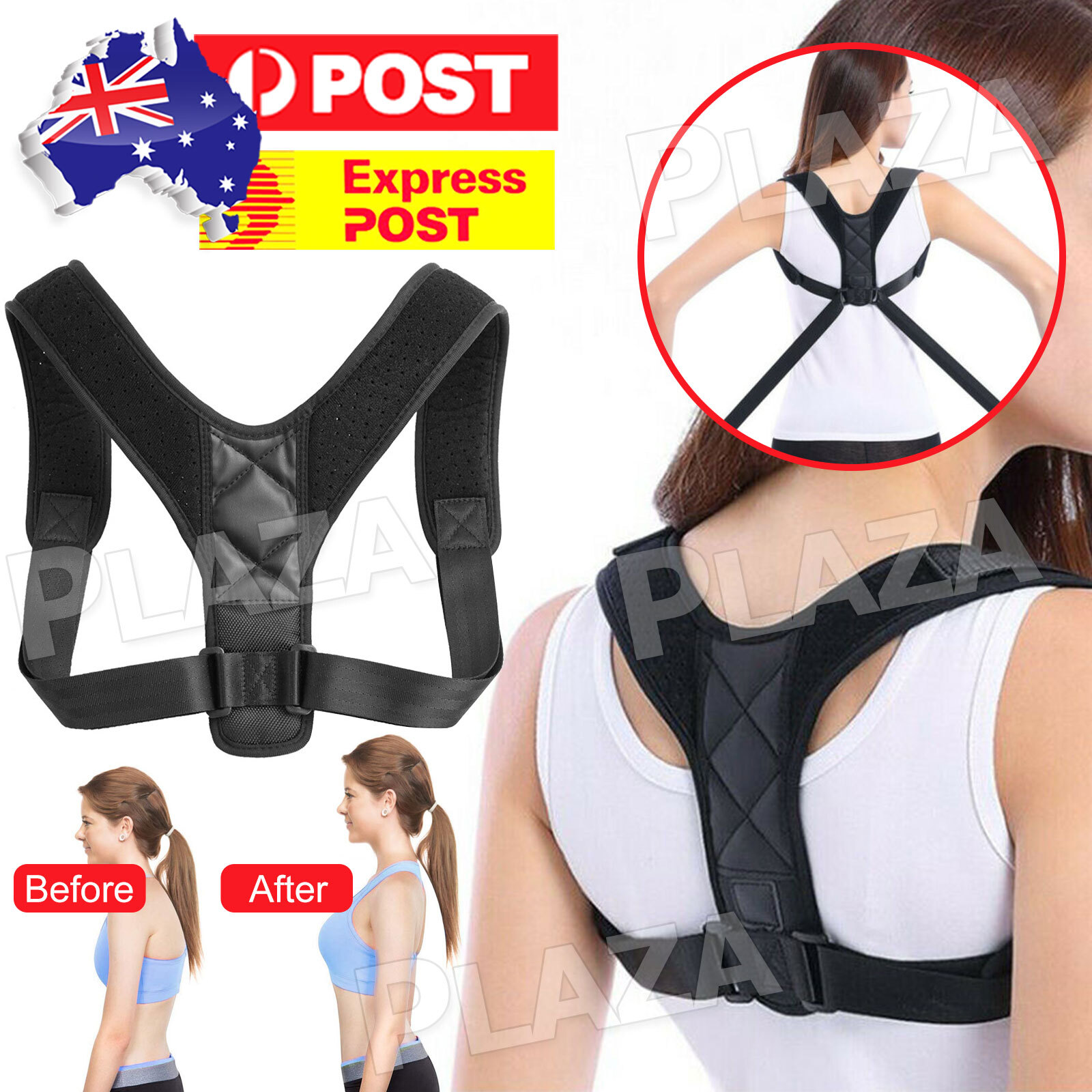 Magnetic Posture Corrector Back Shoulder Brace Adjustable Black Unisex 29in-41in