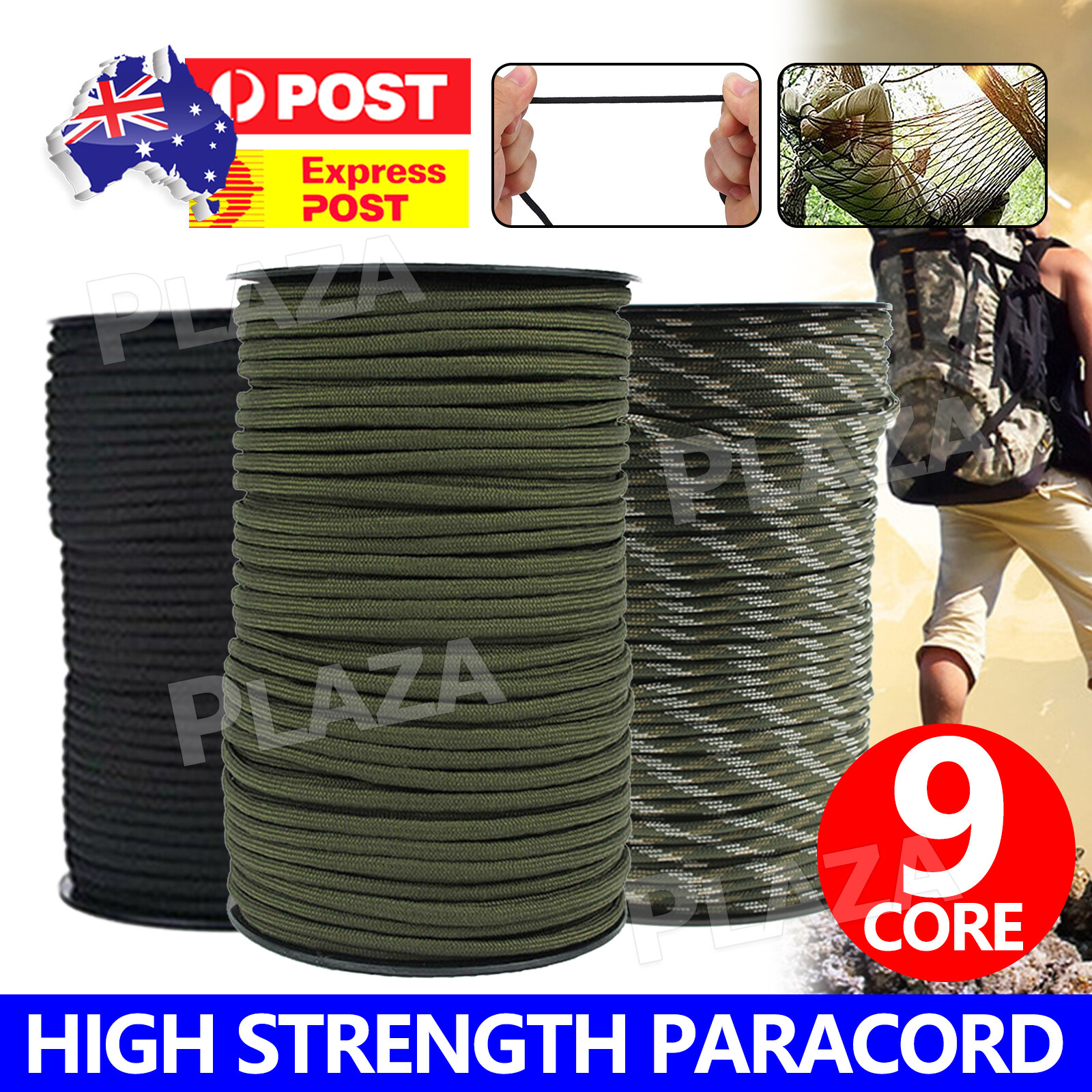 550 Paracord Parachute Cord 9 Strand Core Rope 4MM 100M Black Type III Lanyard