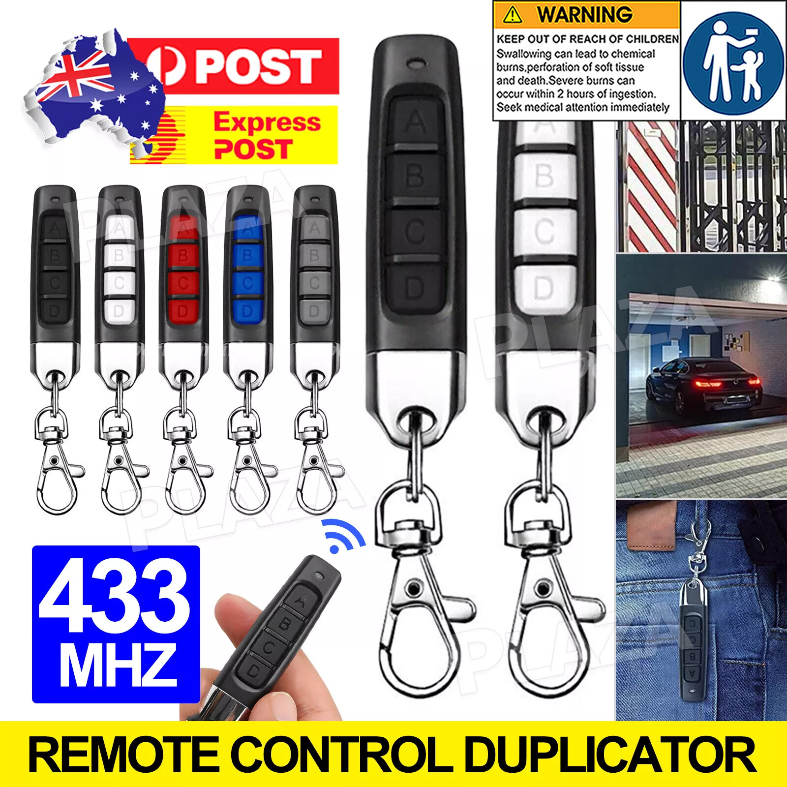 4-in-1 433MHz Auto Remote Control Duplicator Car Key Garage Door Opener Black