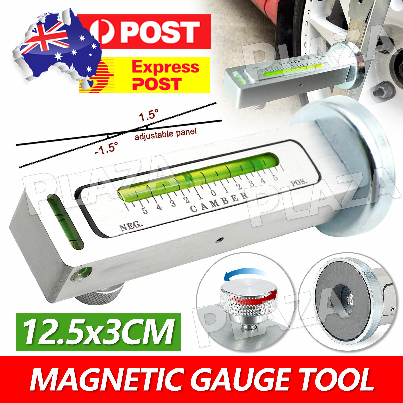 Magnetic Camber Castor Strut Wheel Alignment Gauge Tool steel 12.5 3CM Silver