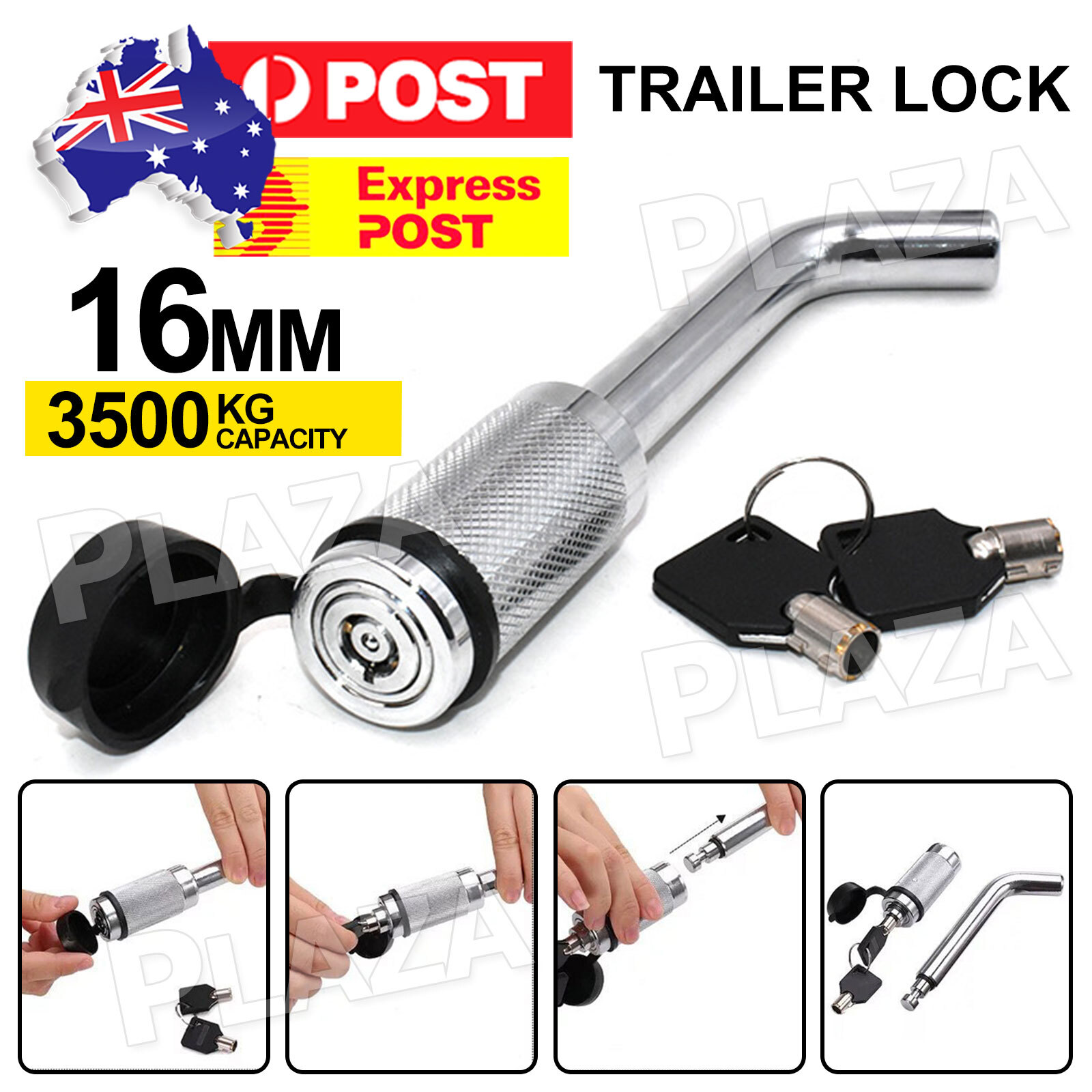 Hitch Pin Lock Receiver Tow Ball Security 16mm 5/8 Silver 2 Keys Weatherproof