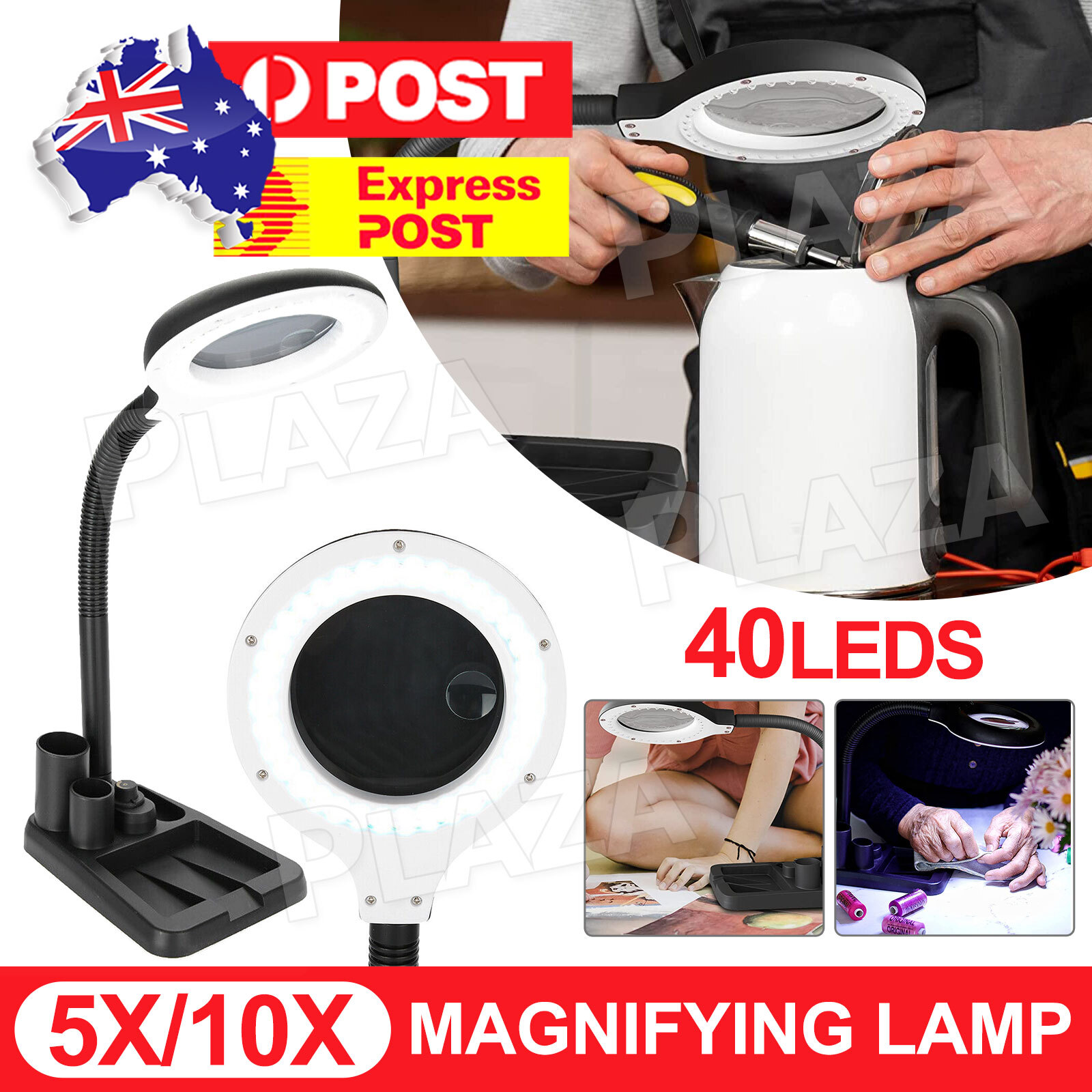 40LED Magnifying Glass Lamp 5/10X LED Light Desk Stand Jewellery Making Black