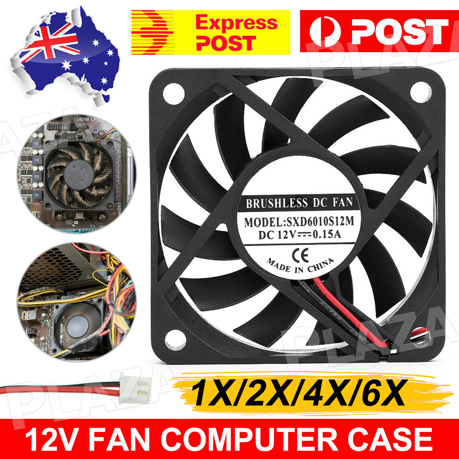 2X 80x80x10mm 12V DC Brushless PC Case Cooling Fans Black 2-Pin 2800rpm Silent