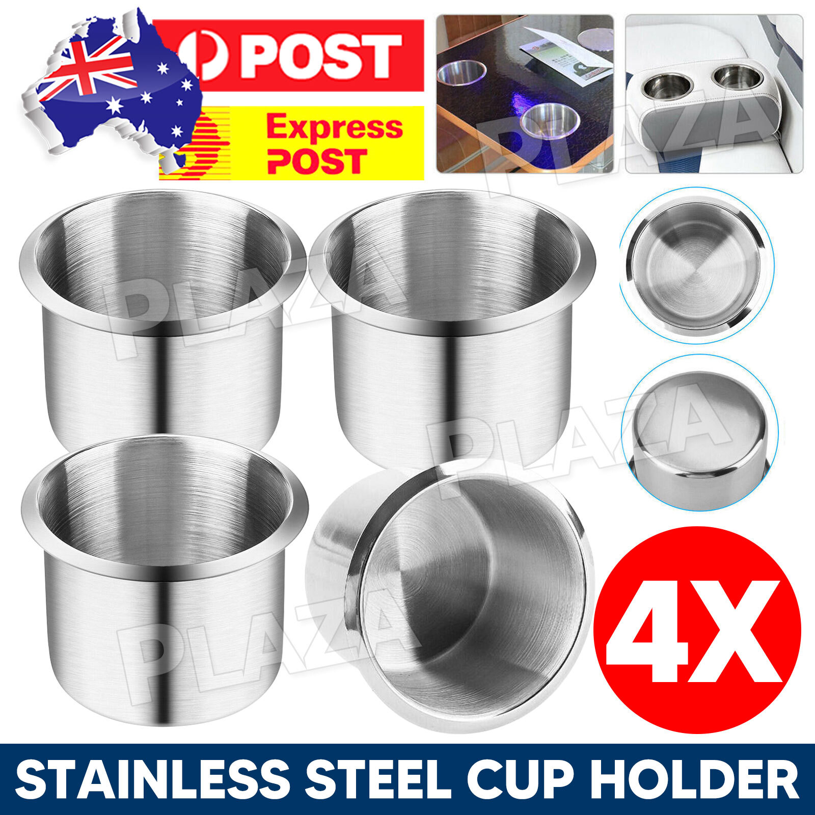 4PCS Stainless Steel Cup Holder 8x5.6x6.8CM Silver Car Truck Camper RV Boat
