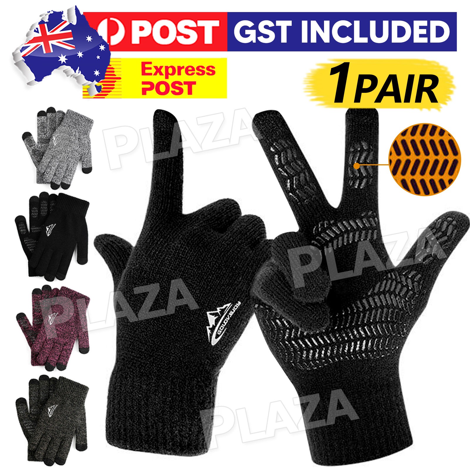 Winter Gloves Unisex Touch Screen Windproof Warm Thermal Knit Black One Size