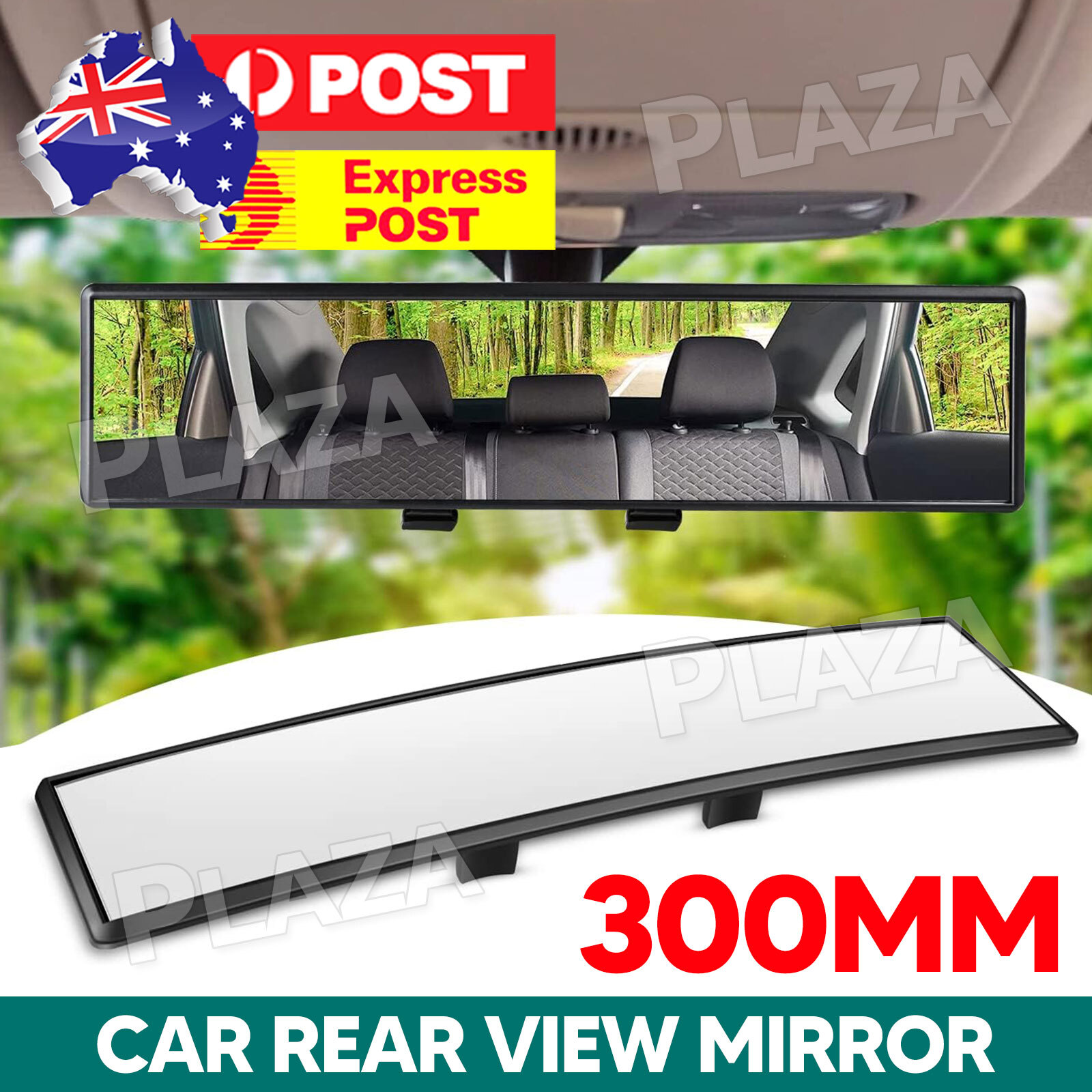 Car Interior Rearview Mirror 300mm Wide-angle Glass ABS Clip-On White Universal