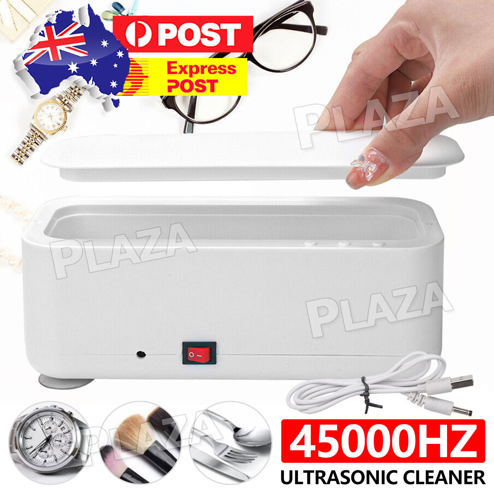Ultrasonic Cleaner Jewellery Watch Glasses High Frequency 19x8x7CM White USB ABS