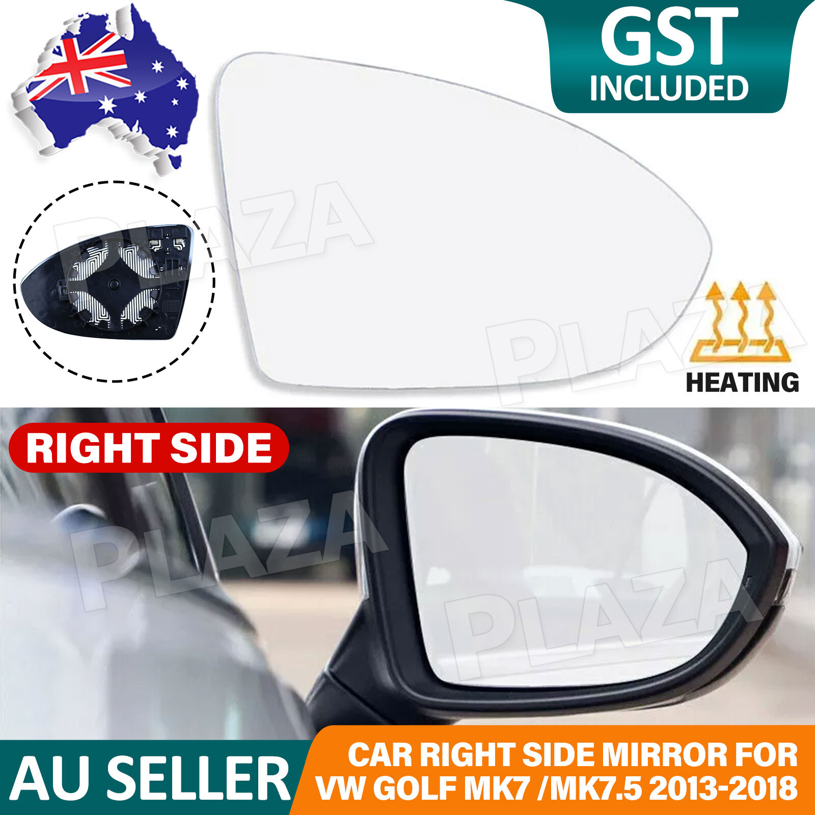 VW GOLF MK7 MK7.5 Mirror Glass Right Driver Front Heated Convex Clear 2013-2018
