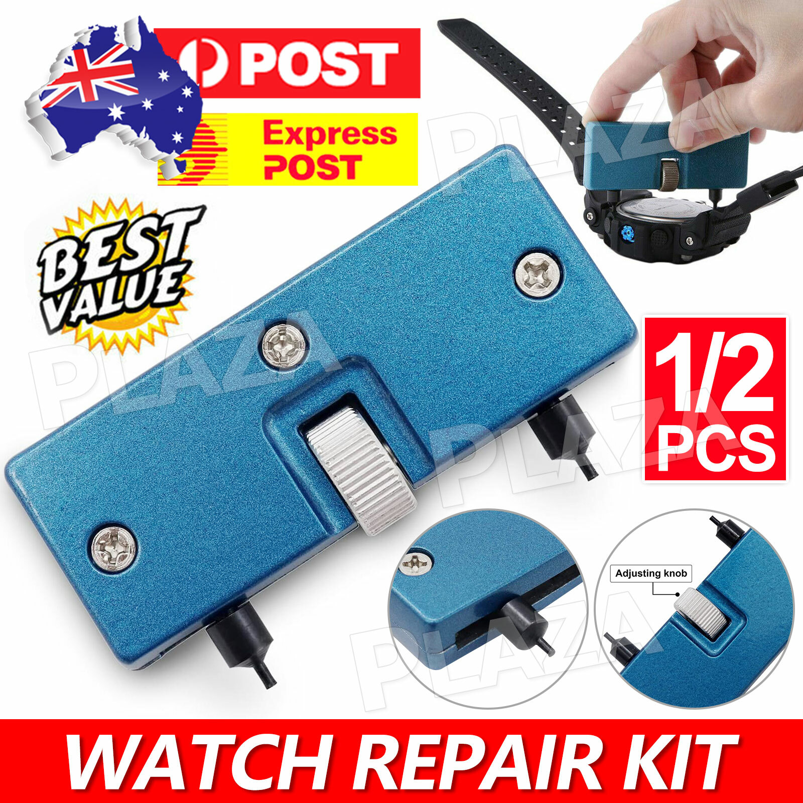 Watch Back Case Opener Repair Tool Adjustable Metal Blue Screw Back Cases 1PC