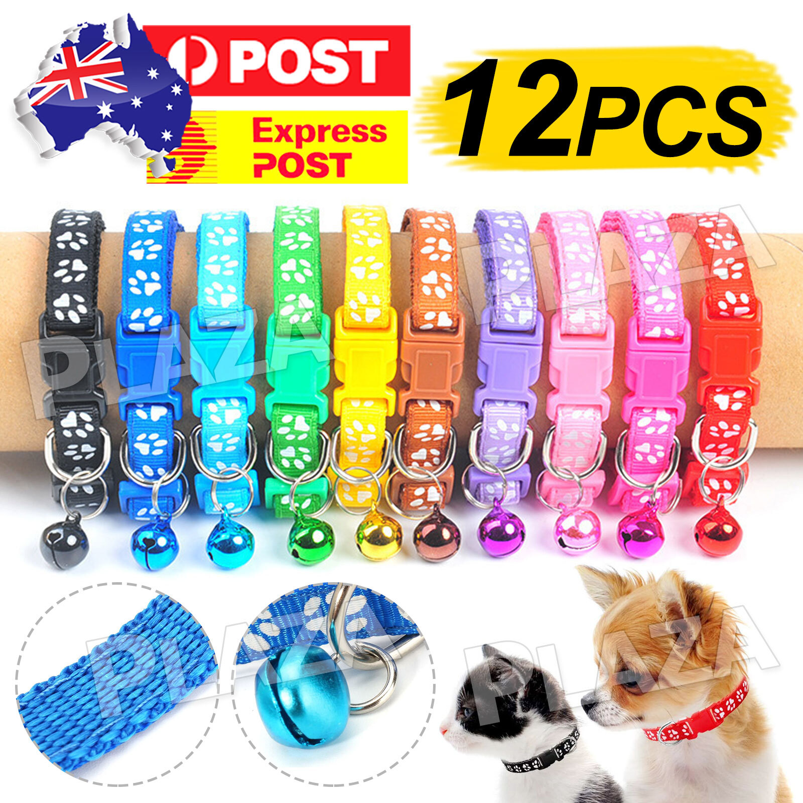 12PCS Whelping ID Dog Cat Collar Adjustable Nylon Bell 12 Colours small 21-33cm