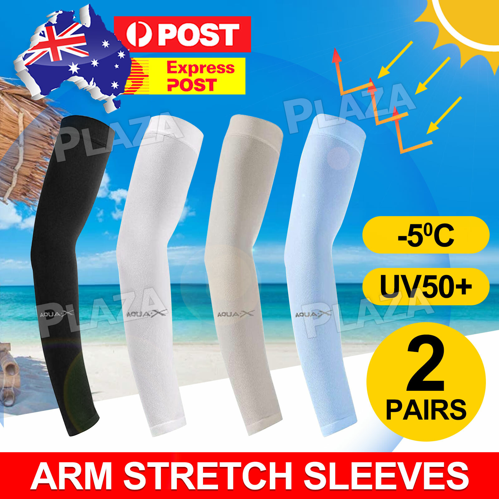 2 Pairs Cooling Stretch Arm Sleeves UV Protection Black Free Size Golf Cycling