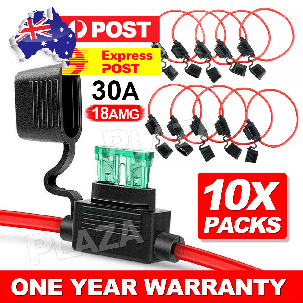 10 Pcs 12V 30A Mini Blade Inline Fuse Holder ABS Waterproof Dustproof Cover