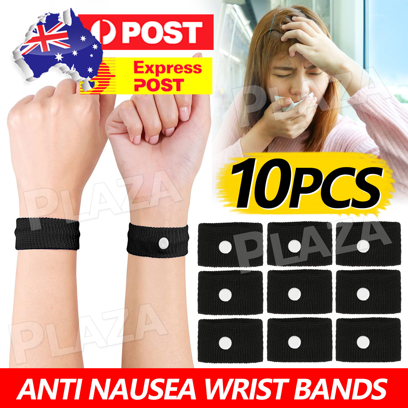 10X Anti Nausea Wristband Travel Car Sea Air Motion Sickness Black One Size