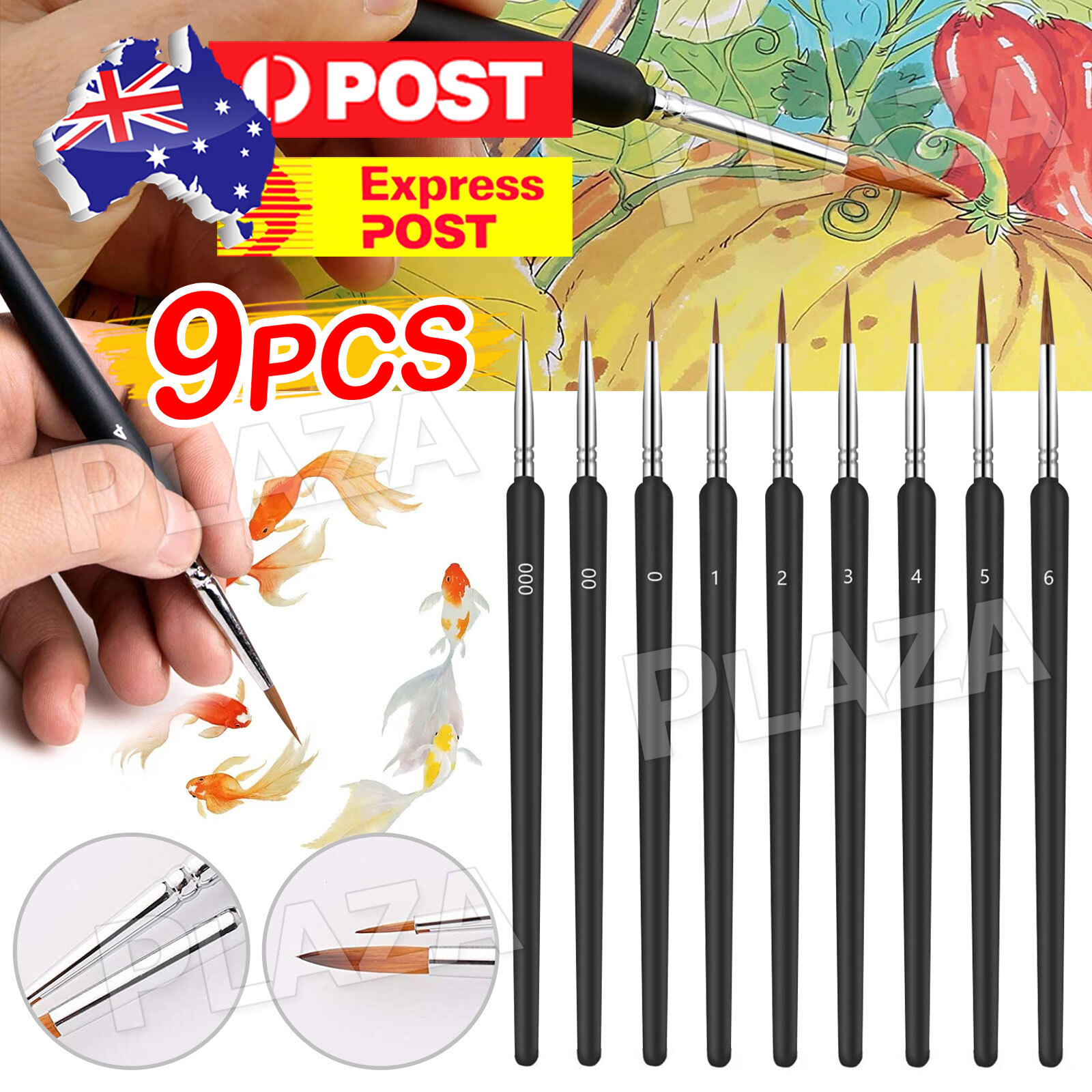 9pcs Nylon Hair Extra Fine Tip Detail Paint Brushes Miniatures Model Maker Set