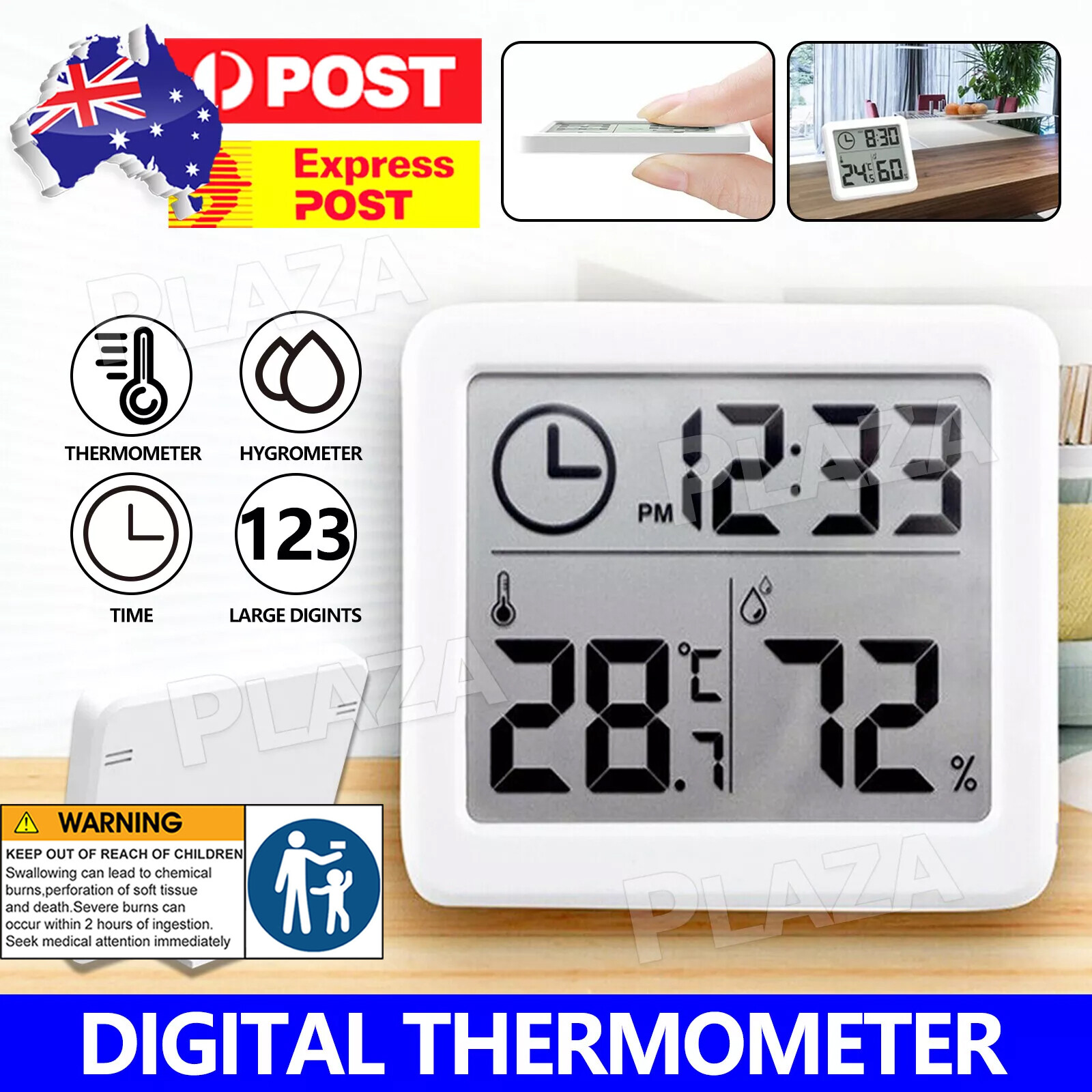 Digital Thermometer Humidity Meter Indoor LCD Hygrometer White Max/ Min 20-90 RH