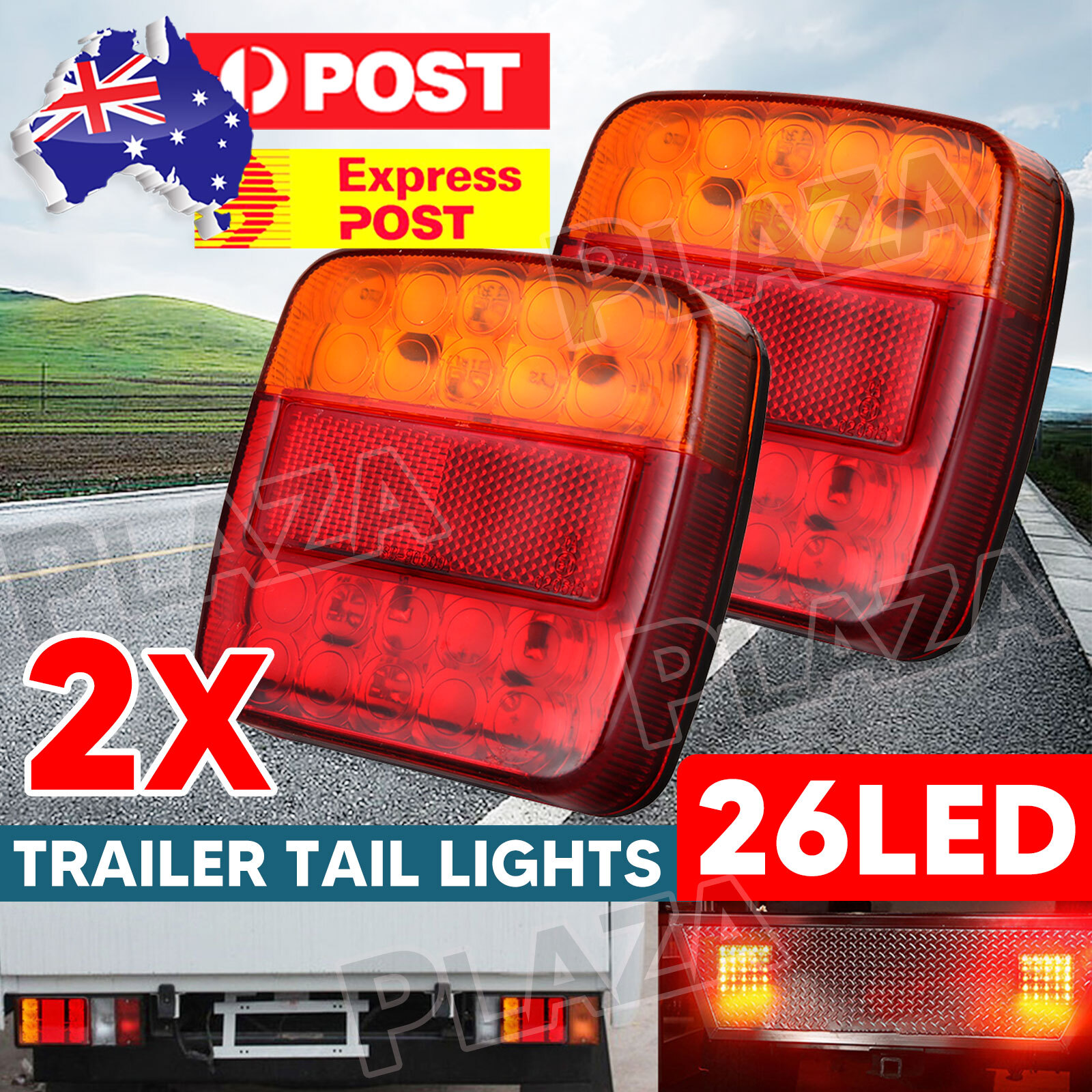 2X 20LED Square Trailer Lights 12V Stop Tail Indicator Boat Truck Submersible