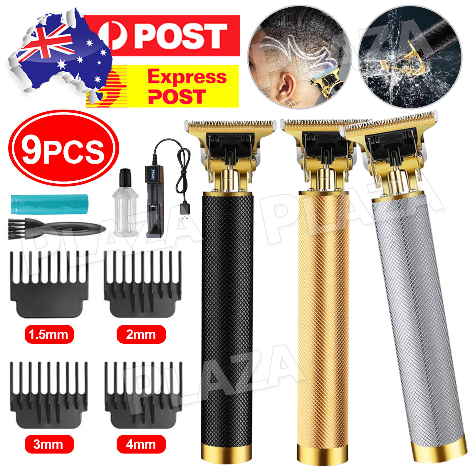 Men T-Blade Hair Trimmer Clippers Cordless Rechargeable Black Titanium Blade