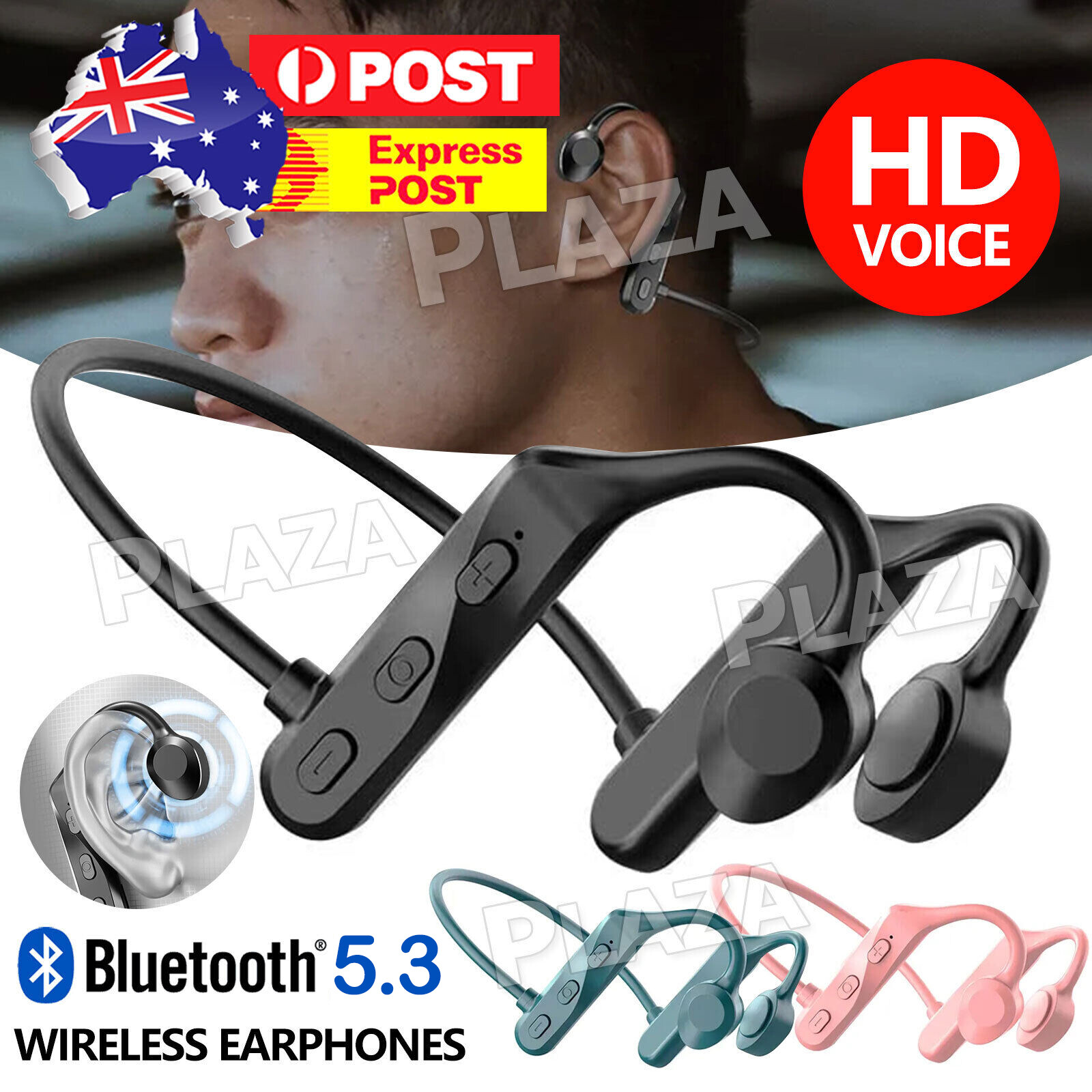 Bone Conduction Headphones Bluetooth 5.3 Wireless Open-Ear IPX5 Waterproof Black