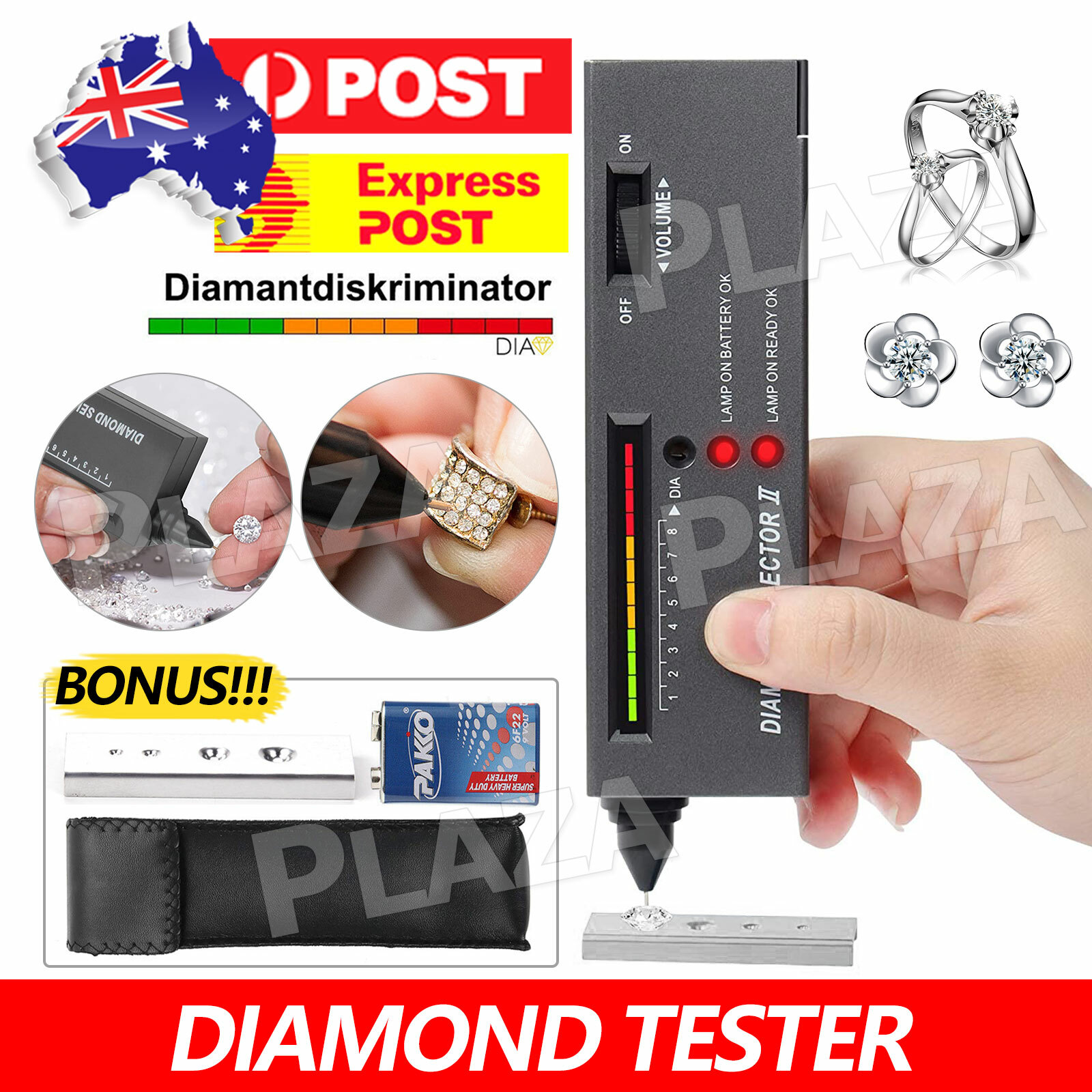 V2 Diamond Tester Selector Gemstone Tool Portable Electronic LED Audio Black 9V