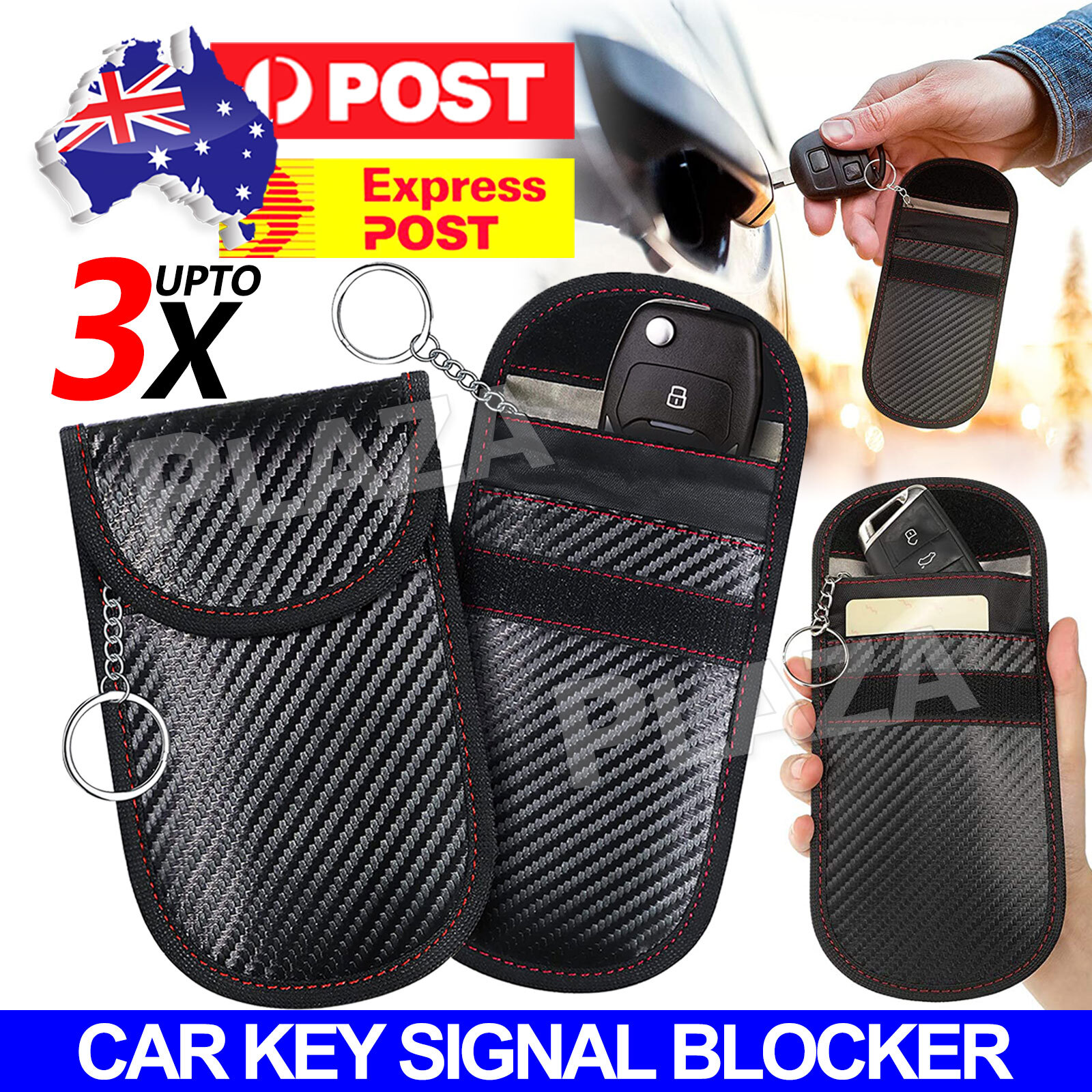 Car Key Signal Blocker Case Faraday Blocking Keyless Black Carbon Fiber 15x9CM