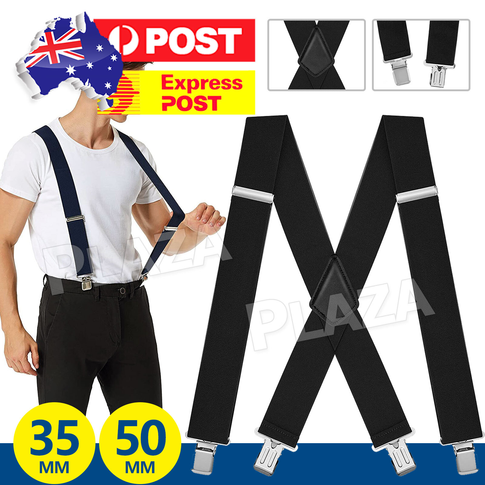 35/50mm Wide Suspenders Adjustable Elastic X-Back Braces Metal Clips Polyester