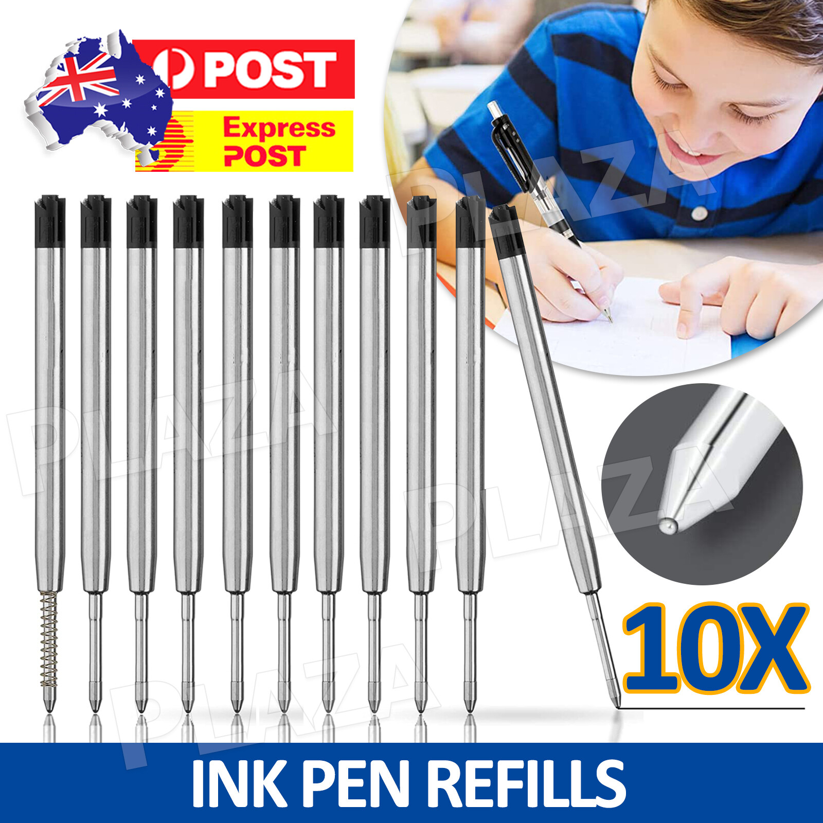 10pcs Black Ballpoint Pen Refill Medium Point 9.8CM Metal Compatible For Parker