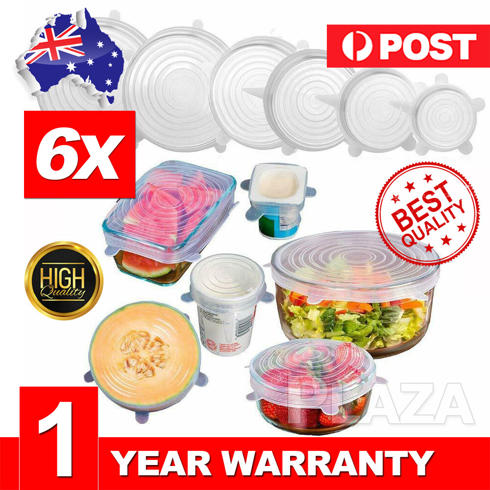 6PCS Reusable Silicone Bowl Wraps Cover White/Clear Microwave refrigerator sizes