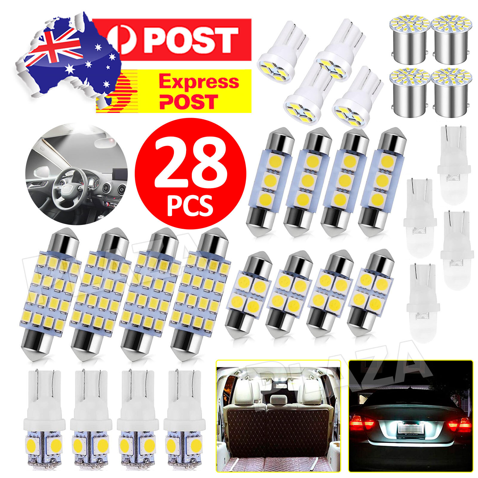 28pcs White LED Car Interior Light Bulbs Kit T10 W5W 12V Festoon 31MM 12SMD