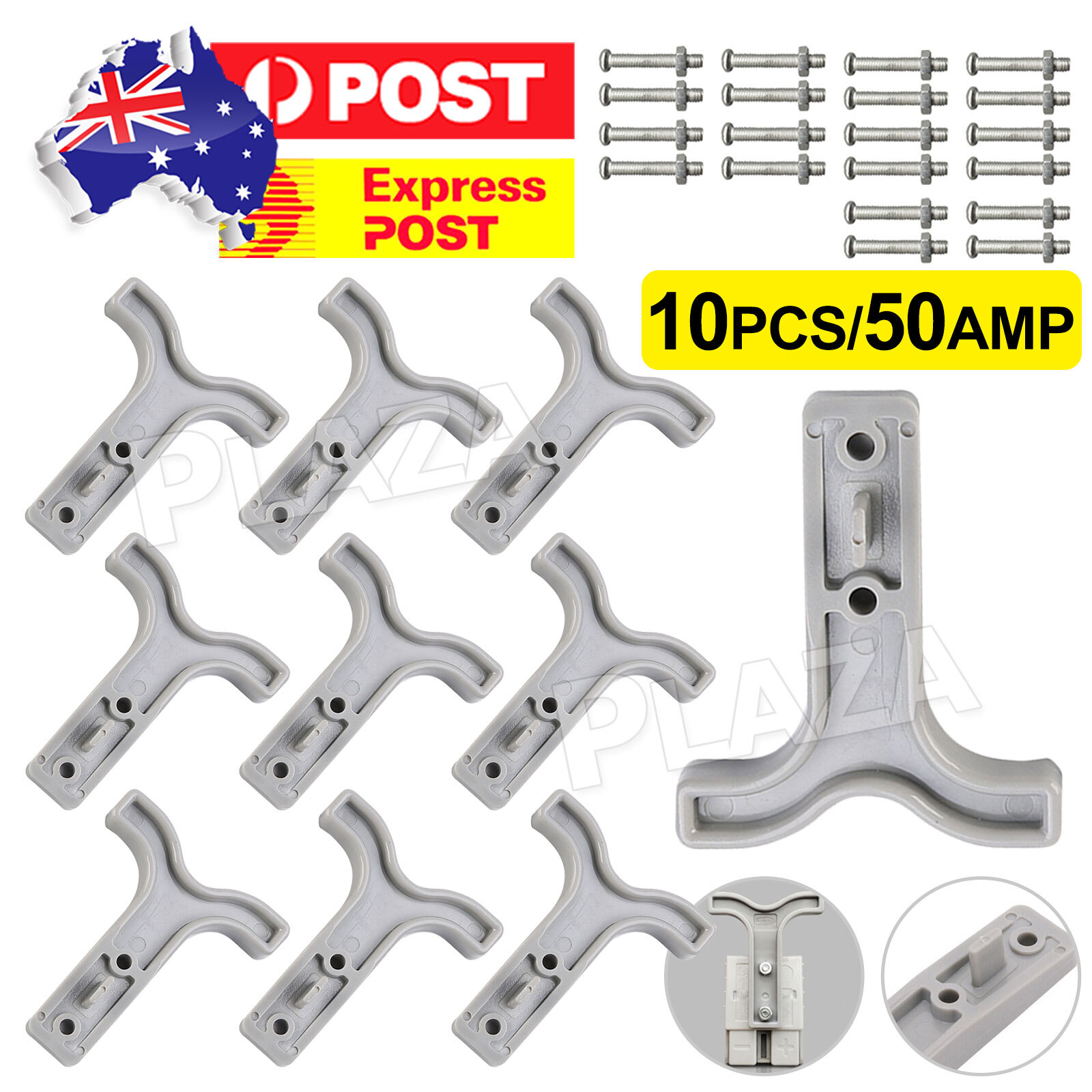 10PCS Anderson Style T Bar Handle Grey Plastic 50AMP 12-24V Plug Connectors AU