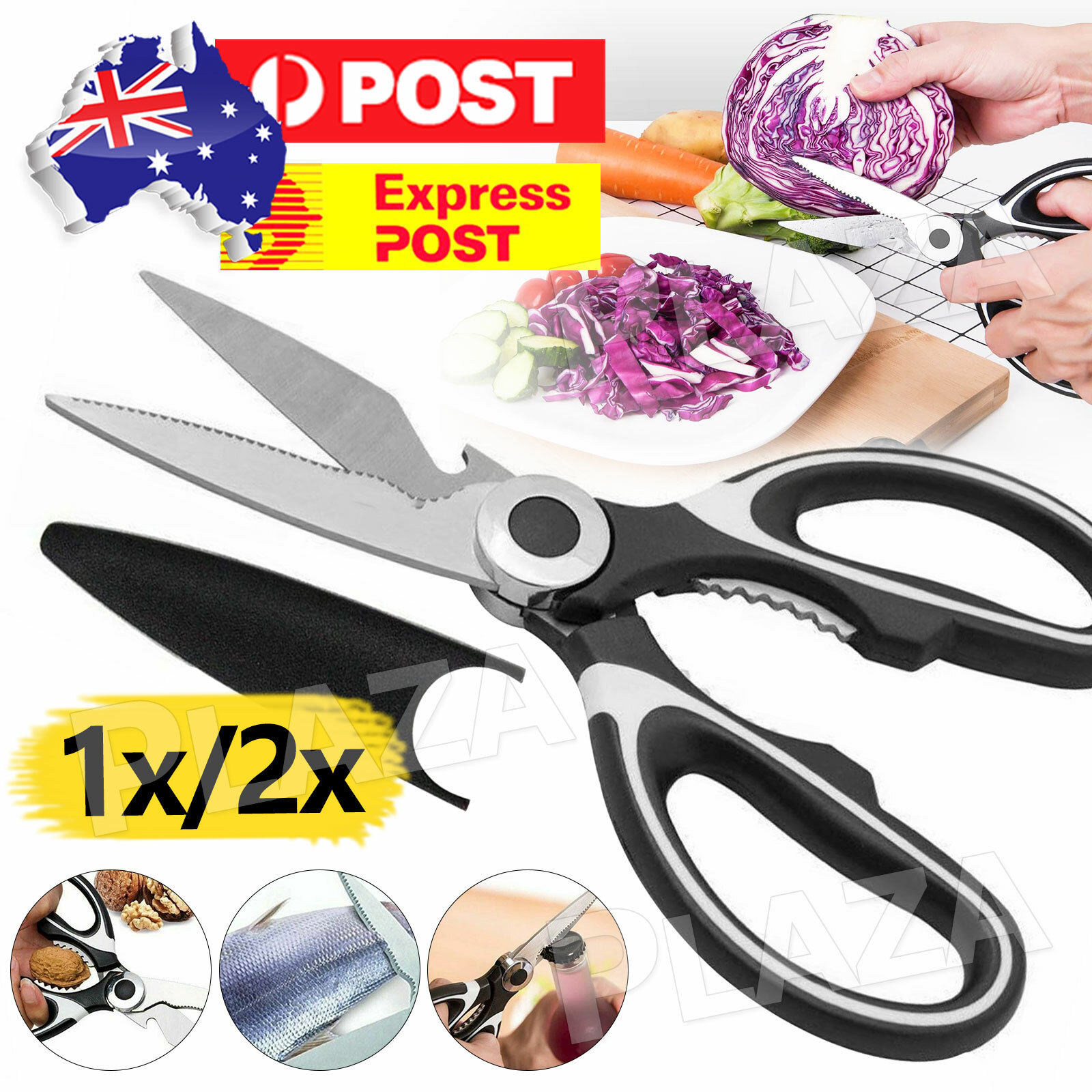 Heavy Duty Kitchen Scissors Stainless Steel Shears Black Multi Purpose Meat Nuts