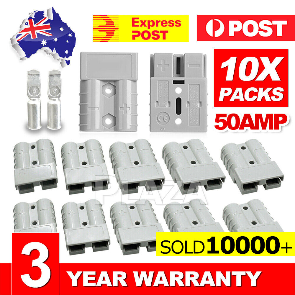 10 Anderson Style 50Amp Compatible Plug Connectors 12-24V 6AWG AC/DC Contacts