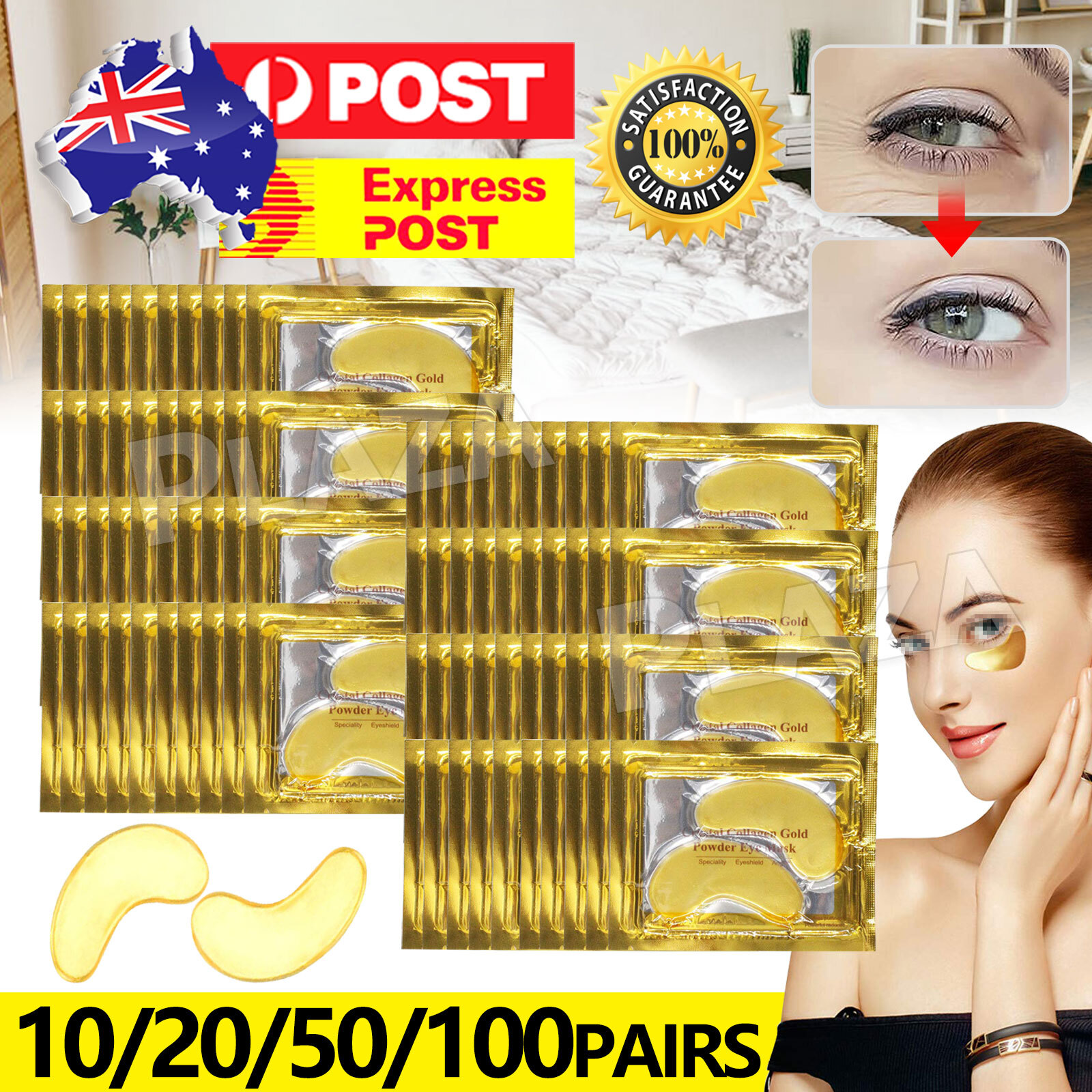 Gold Crystal Collagen Under-Eye Gel Patches Anti-Wrinkle Dark Circles 10Pairs