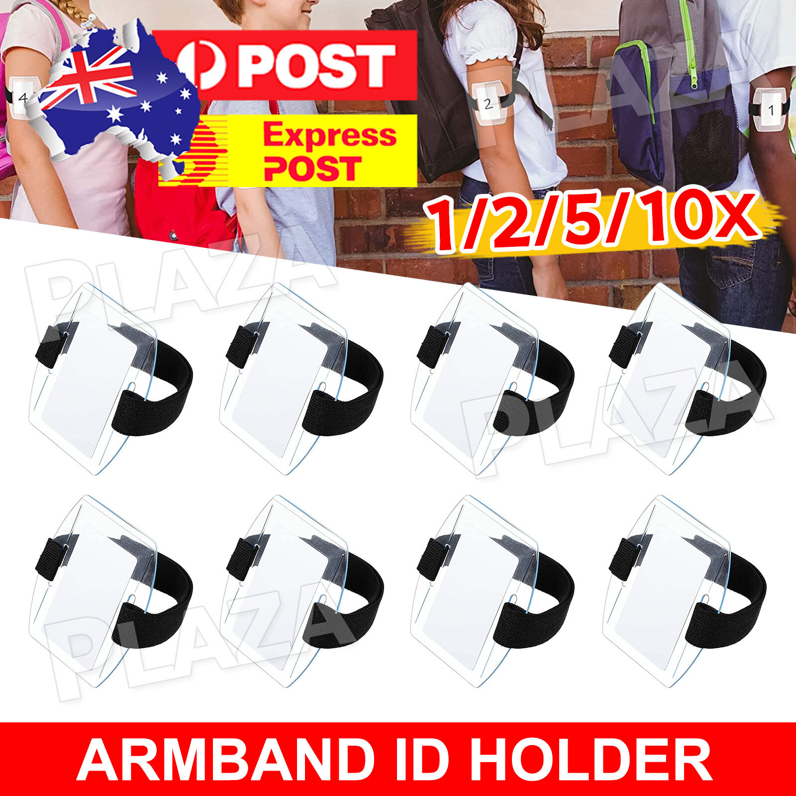 Vertical ID Card Badge Holder Armband Black Elastic Adjustable Plastic 11x6.2CM