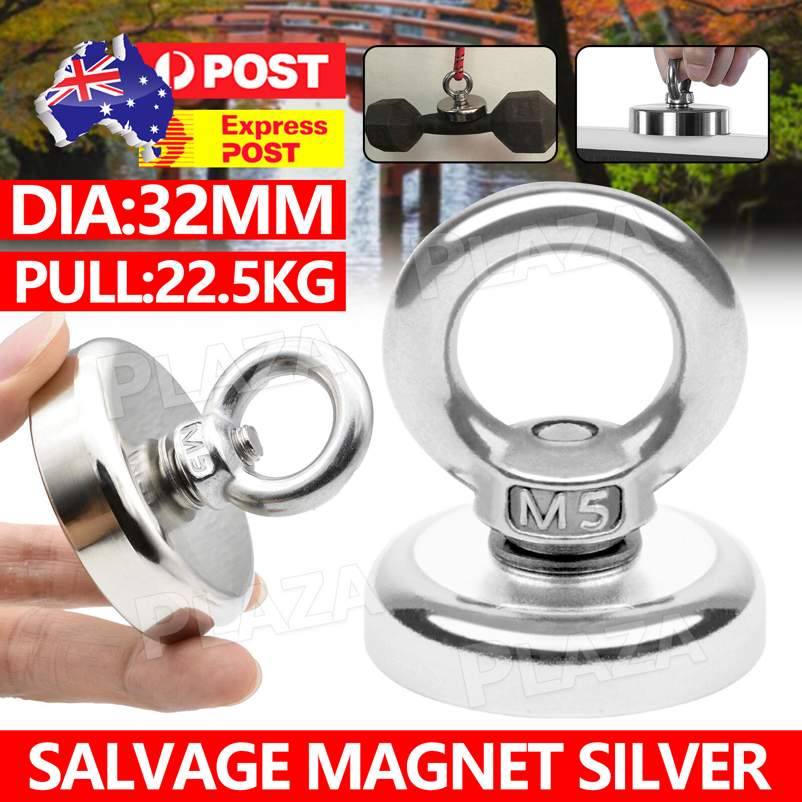 22.5Kg Neodymium Salvage Hook Magnet Treasure Hunting N35 NdFeB 31x32mm Silver