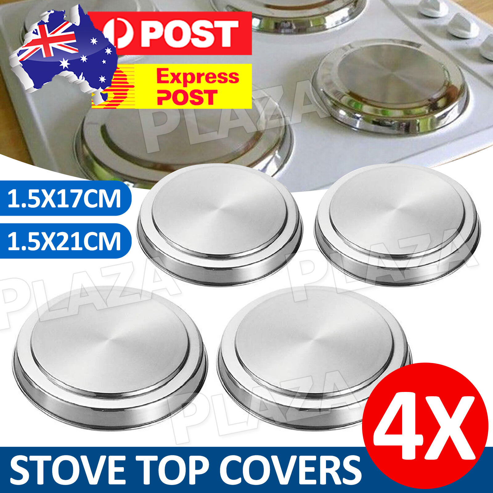 4pcs Stainless Steel Round Stove Burner Covers 17cm 21cm Silver Kitchen Element