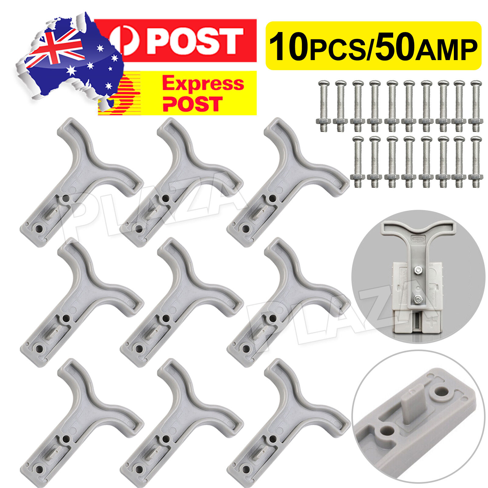 10PCS Anderson Style T Bar Handle Grey 12-24V 50AMP Plastic Plug Connectors