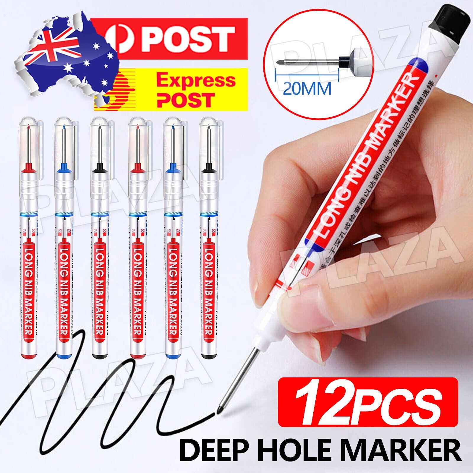 6pcs Long Nosed Marker Pen 140 mm Extra long Waterproof Fine Round Tip Deep Hole